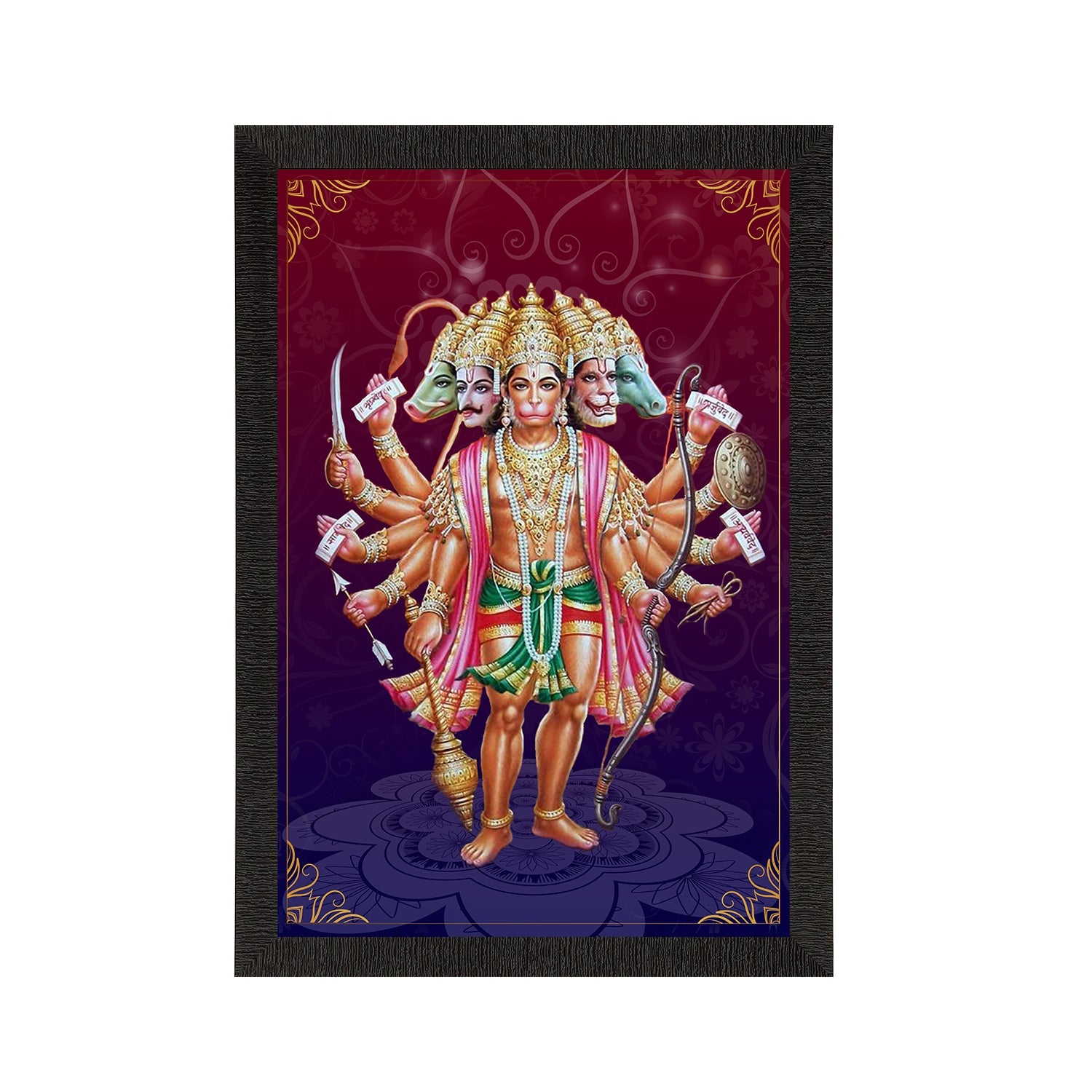 Panch Mukhi Lord Hanuman Satin Matt Texture UV Art Painting Kafalo