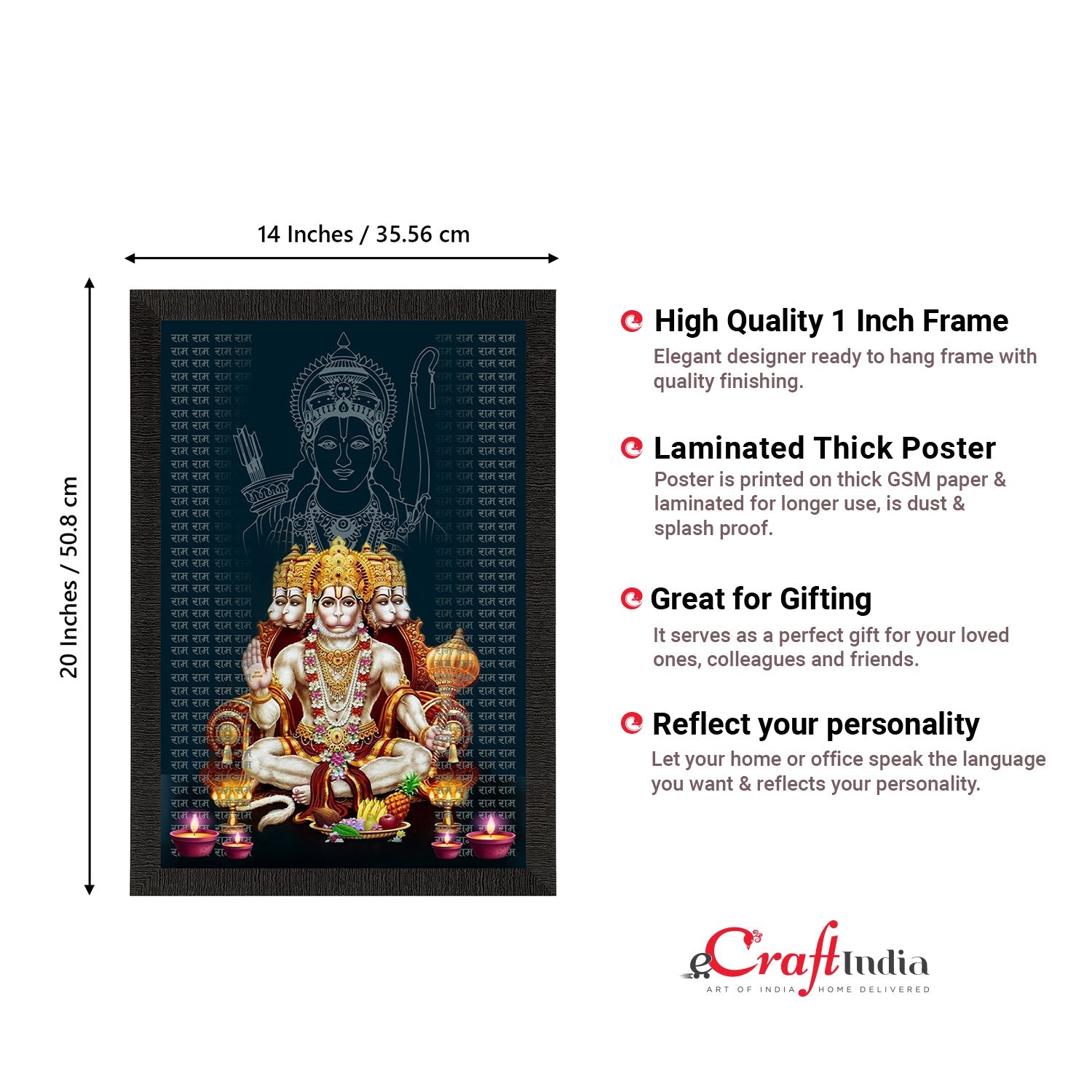Panch Mukhi Lord Hanuman Satin Matt Texture UV Art Painting Kafalo