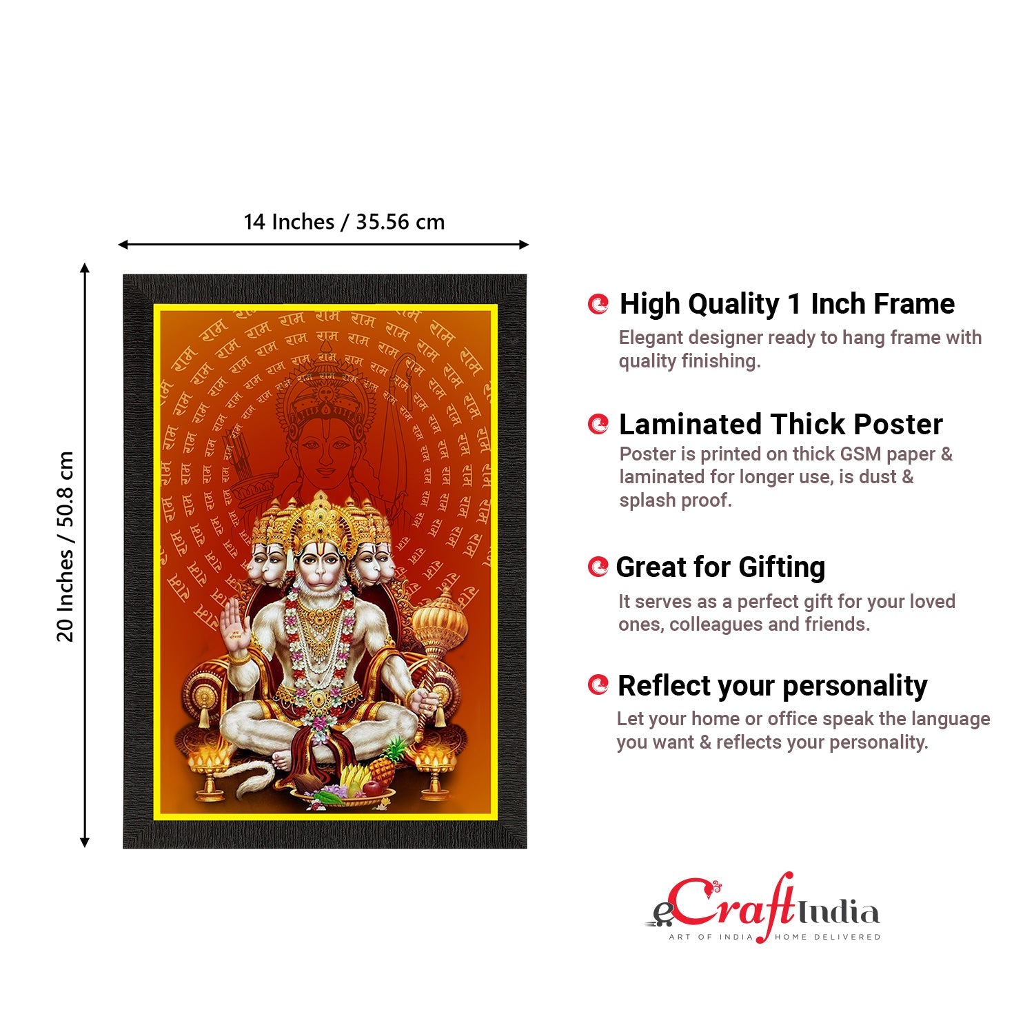 Panch Mukhi Lord Hanuman Satin Matt Texture UV Art Painting Kafalo