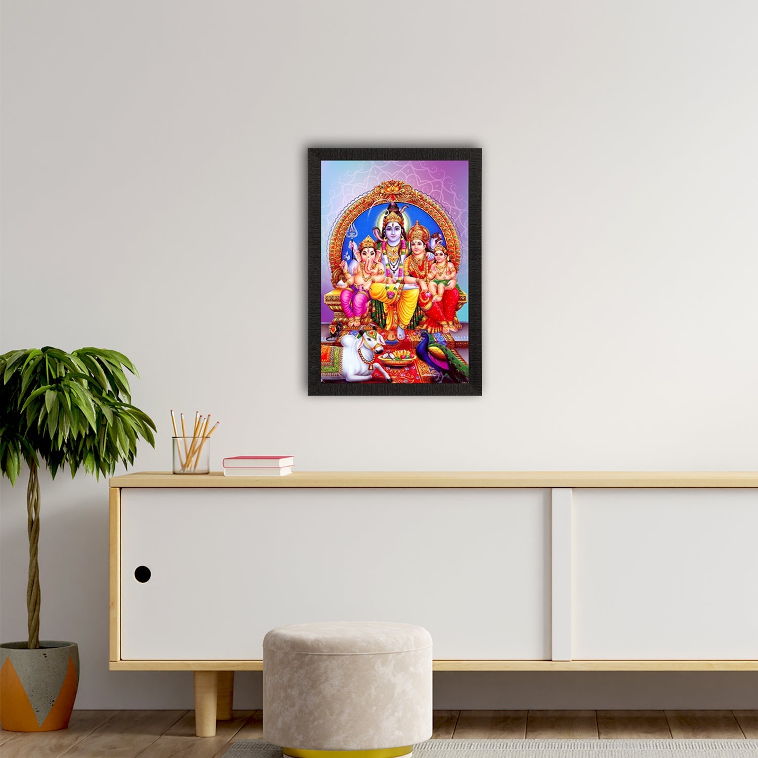 Shiv Parivar Religious Satin Matt Texture UV Art Painting Kafalo