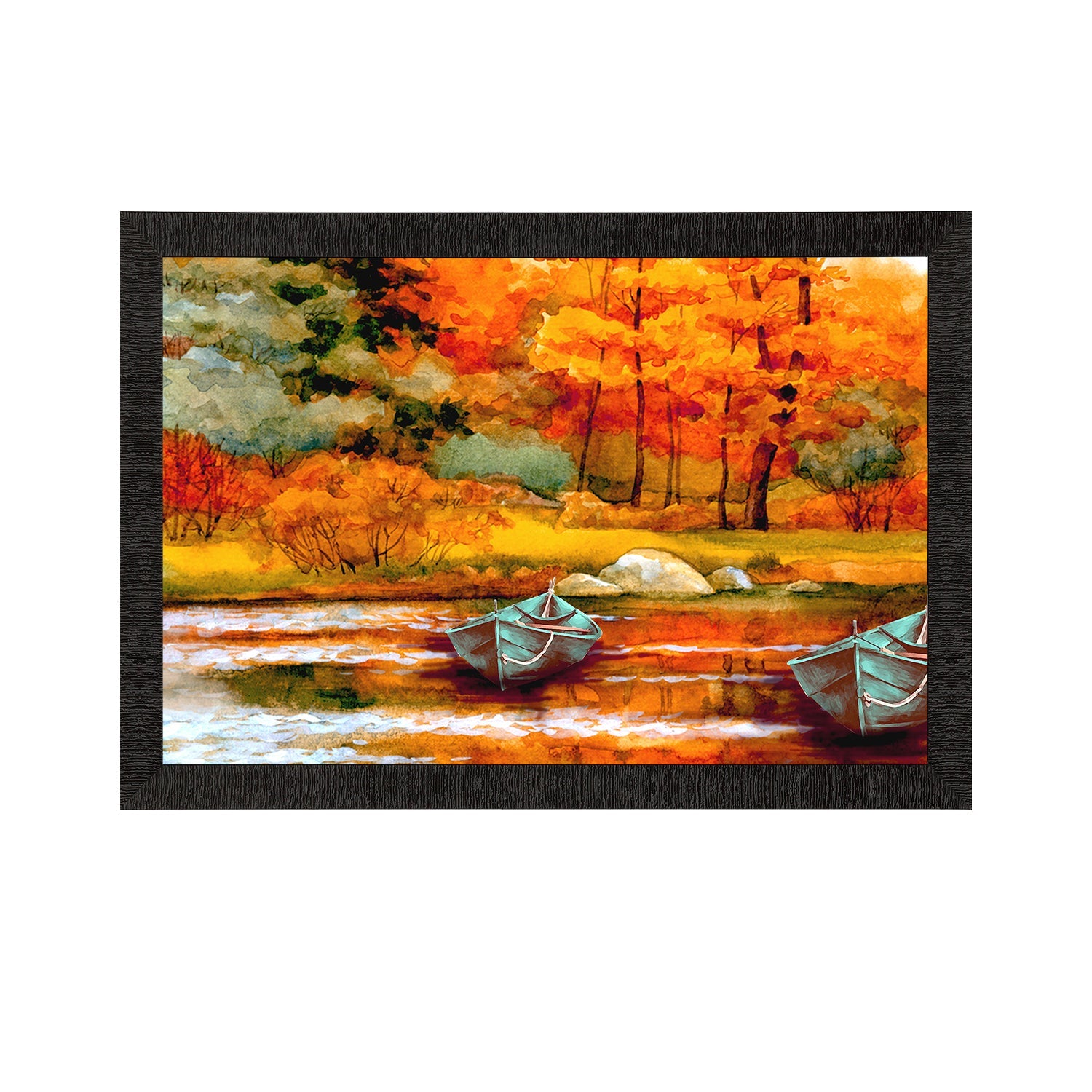 River Side Autumn Season View Satin Matt Texture UV Art Painting Kafalo