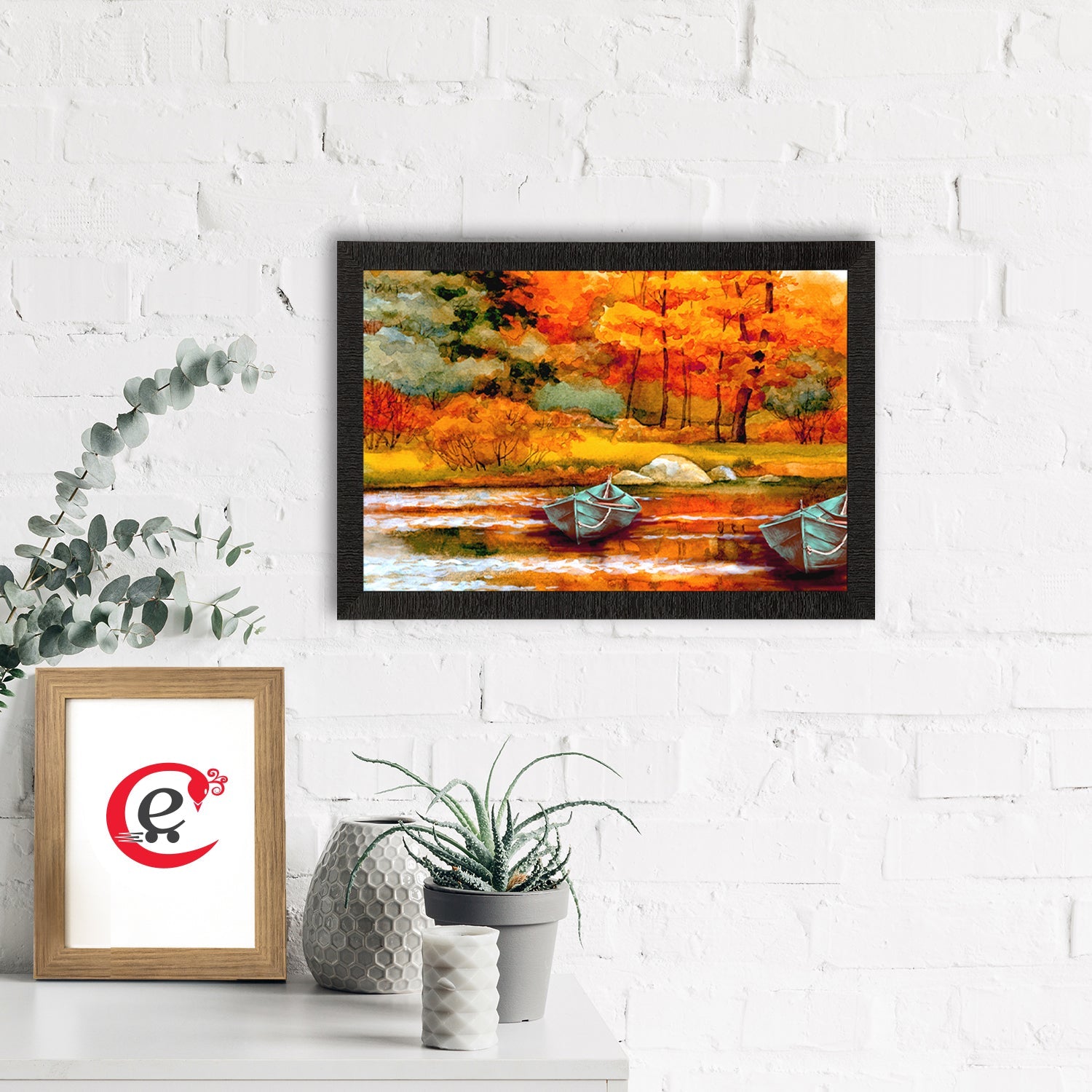 River Side Autumn Season View Satin Matt Texture UV Art Painting Kafalo
