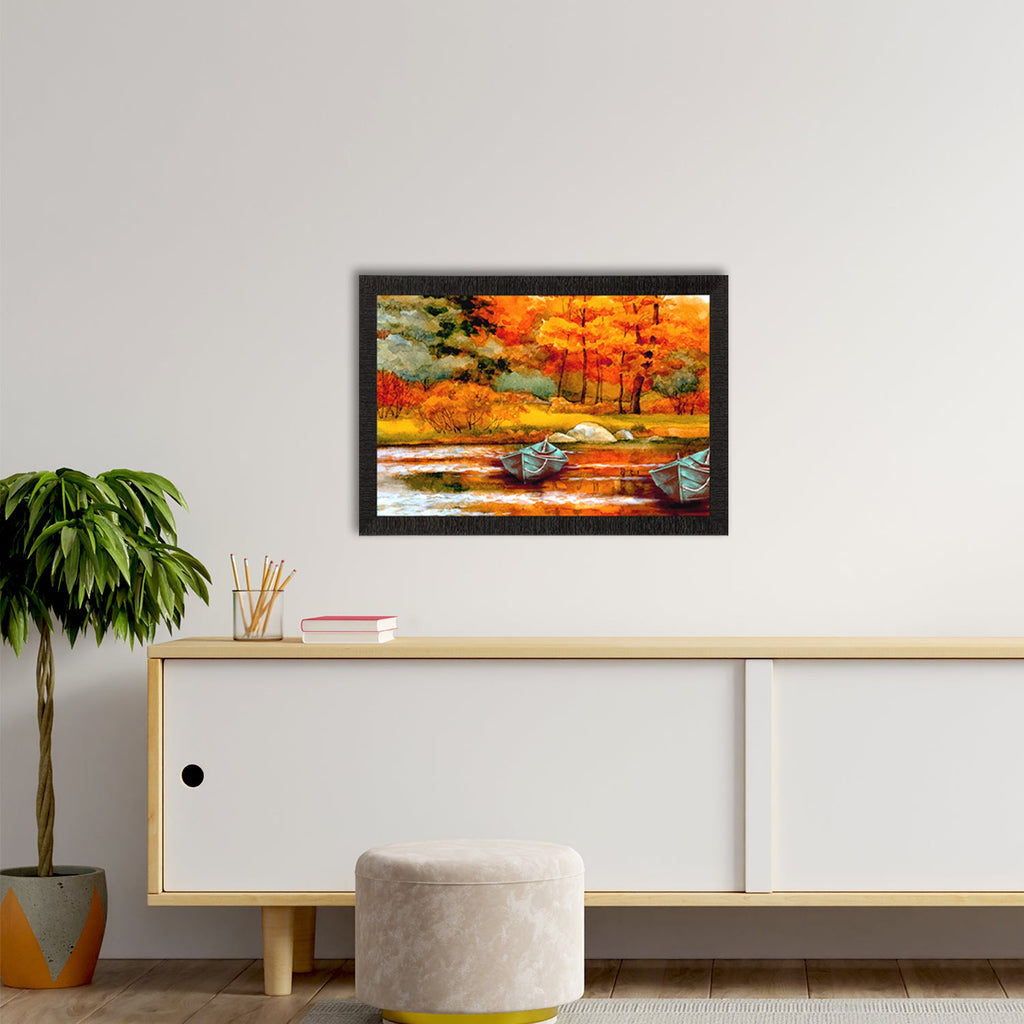 River Side Autumn Season View Satin Matt Texture UV Art Painting Kafalo