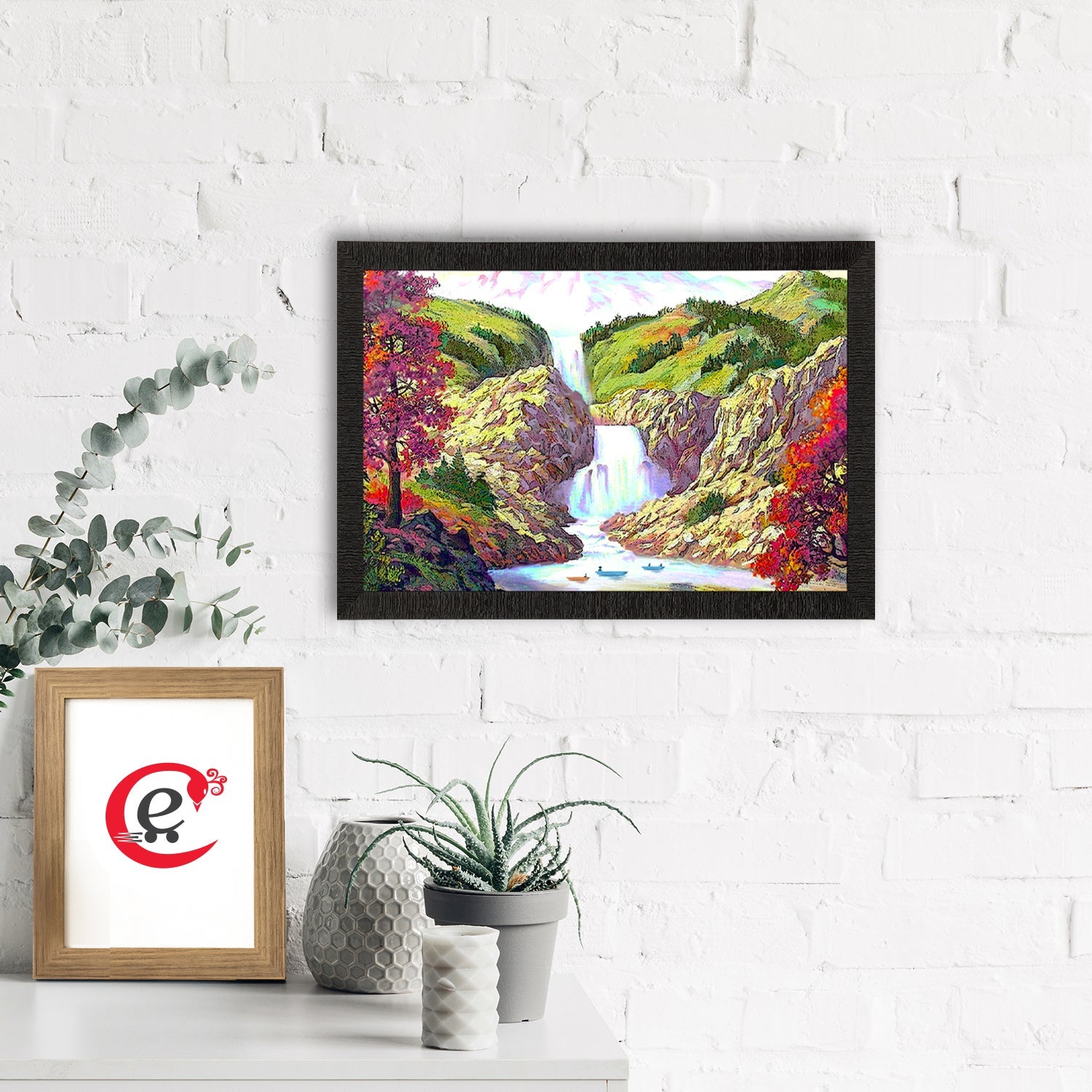 Waterfall Scenic View Satin Matt Texture UV Art Painting Kafalo