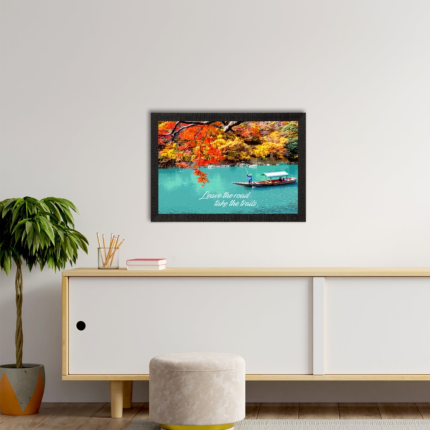 "Leave the Road, Take the Trails" Autumn Season River View Satin Matt Texture UV Art Painting Kafalo