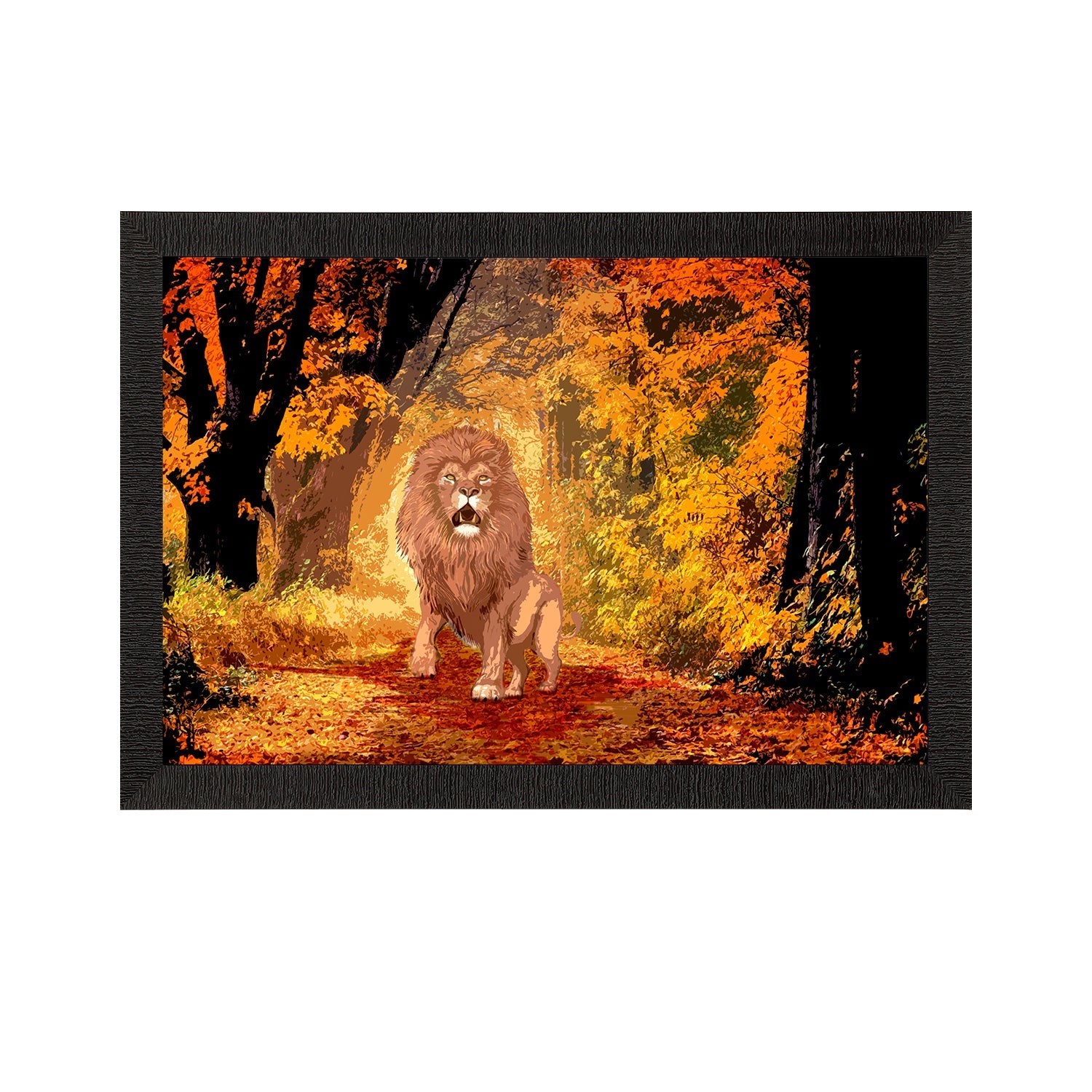 Roaring Lion in Autumn Season Satin Matt Texture UV Art Painting Kafalo