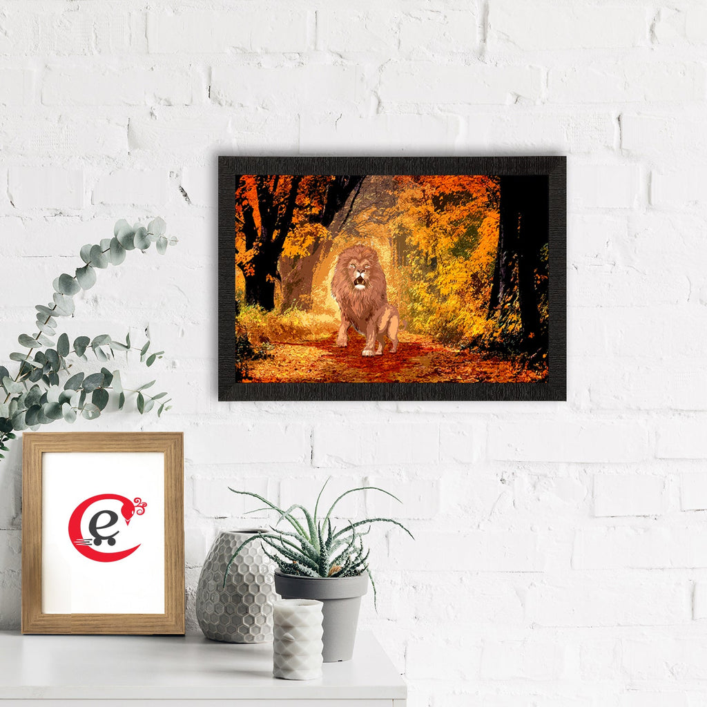 Roaring Lion in Autumn Season Satin Matt Texture UV Art Painting Kafalo