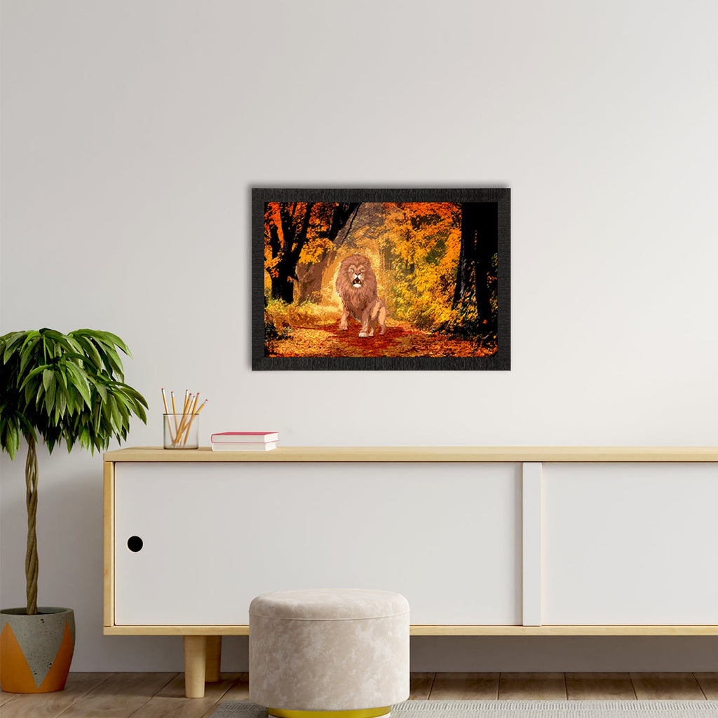 Roaring Lion in Autumn Season Satin Matt Texture UV Art Painting Kafalo