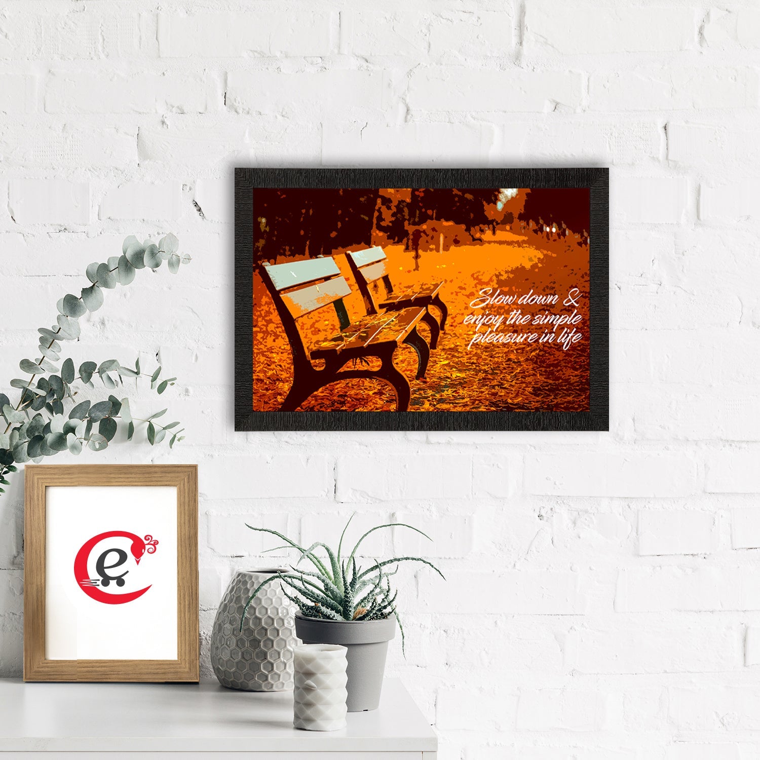 "Slowdown and Enjoy the simple pleasure in Life" 2 Benches View Satin Matt Texture UV Art Painting Kafalo