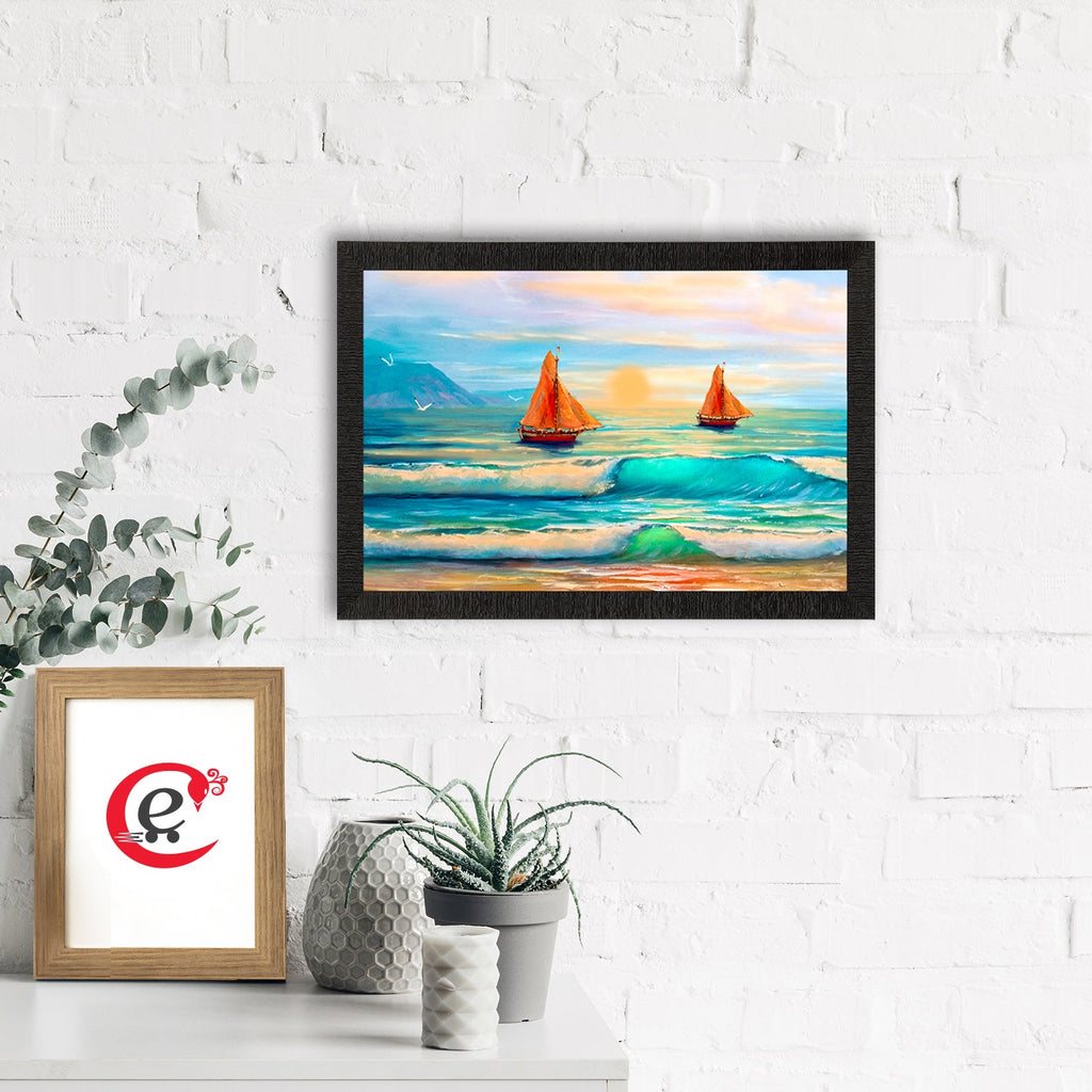 Sailing Boats in Sea View Satin Matt Texture UV Art Painting Kafalo