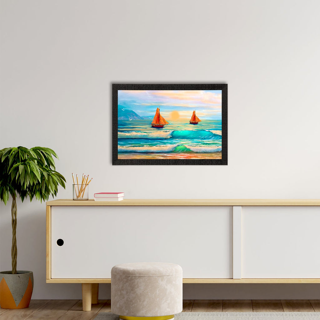 Sailing Boats in Sea View Satin Matt Texture UV Art Painting Kafalo