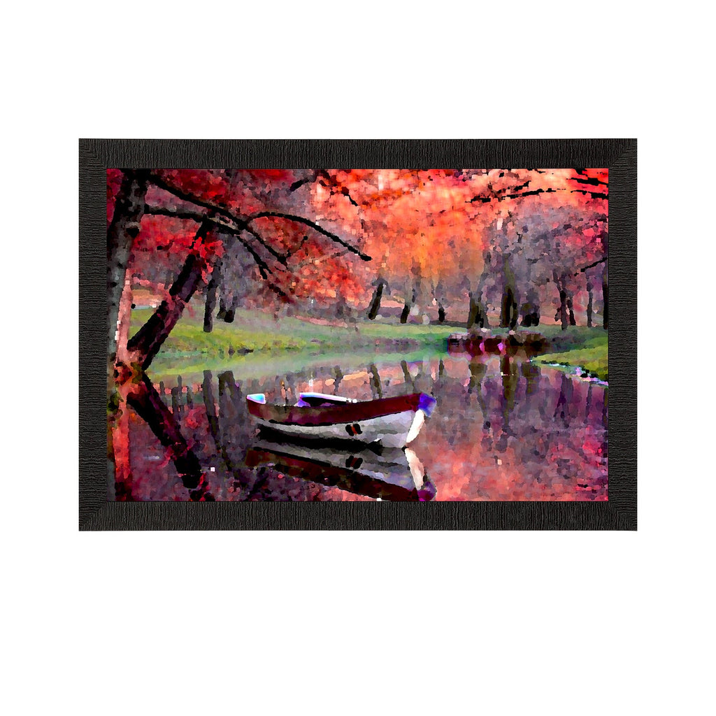 Boat in Lake Scenic View Satin Matt Texture UV Art Painting Kafalo