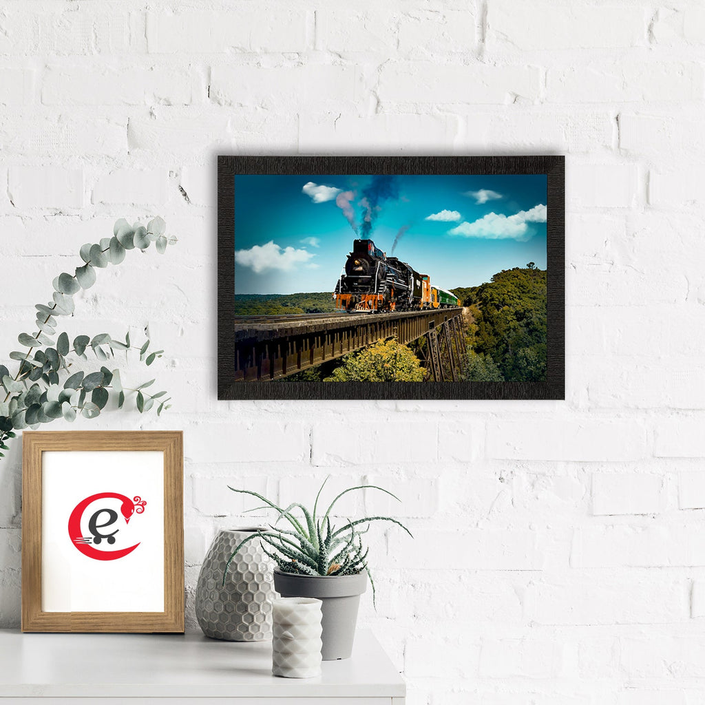 Running Train Over Bridge Scenic View Satin Matt Texture UV Art Painting Kafalo