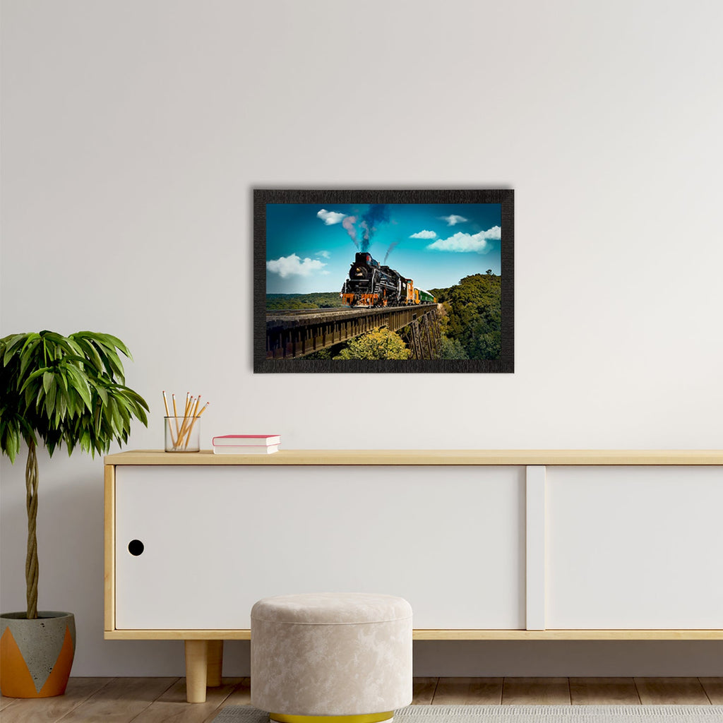 Running Train Over Bridge Scenic View Satin Matt Texture UV Art Painting Kafalo