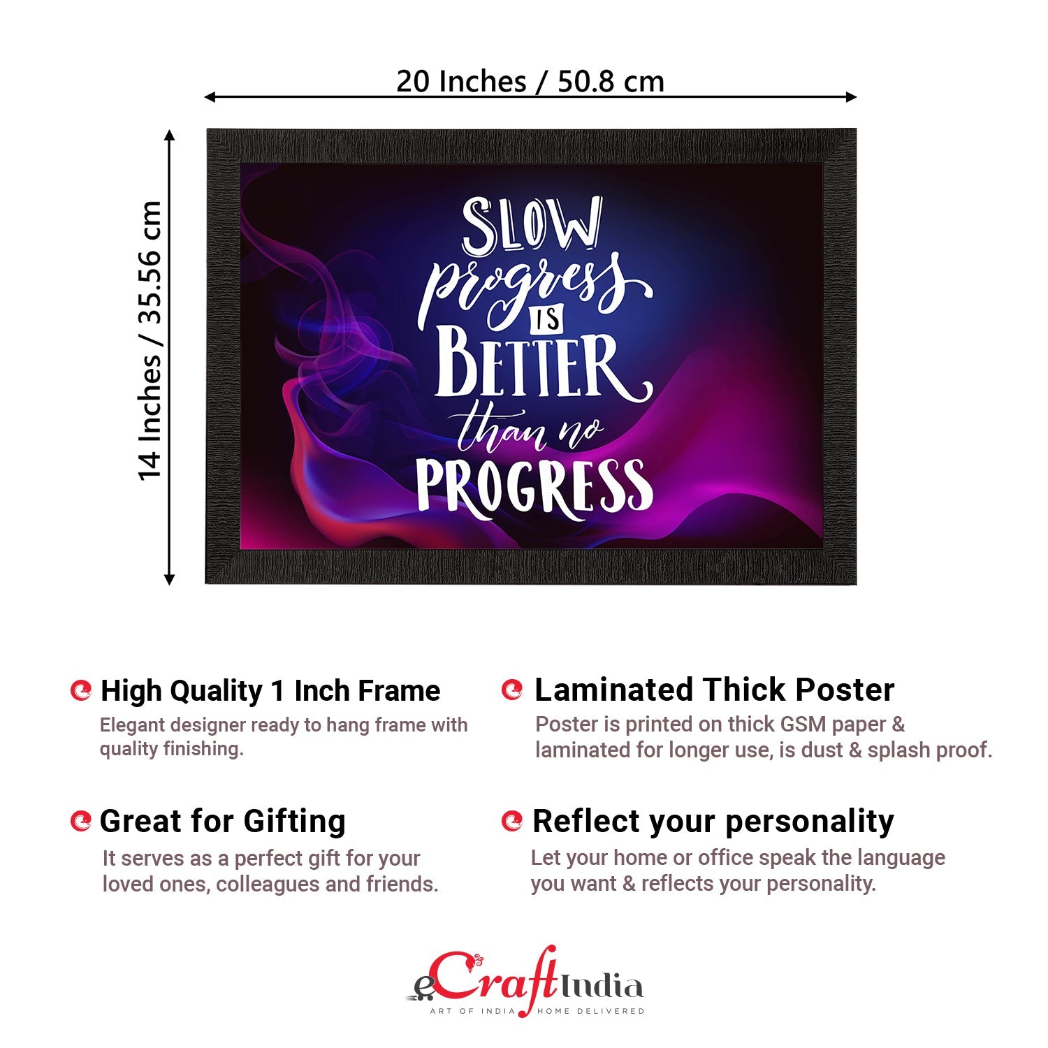 "Slow Progress Is Better Than No Progress" Motivational Quote Satin Matt Texture UV Art Painting Kafalo