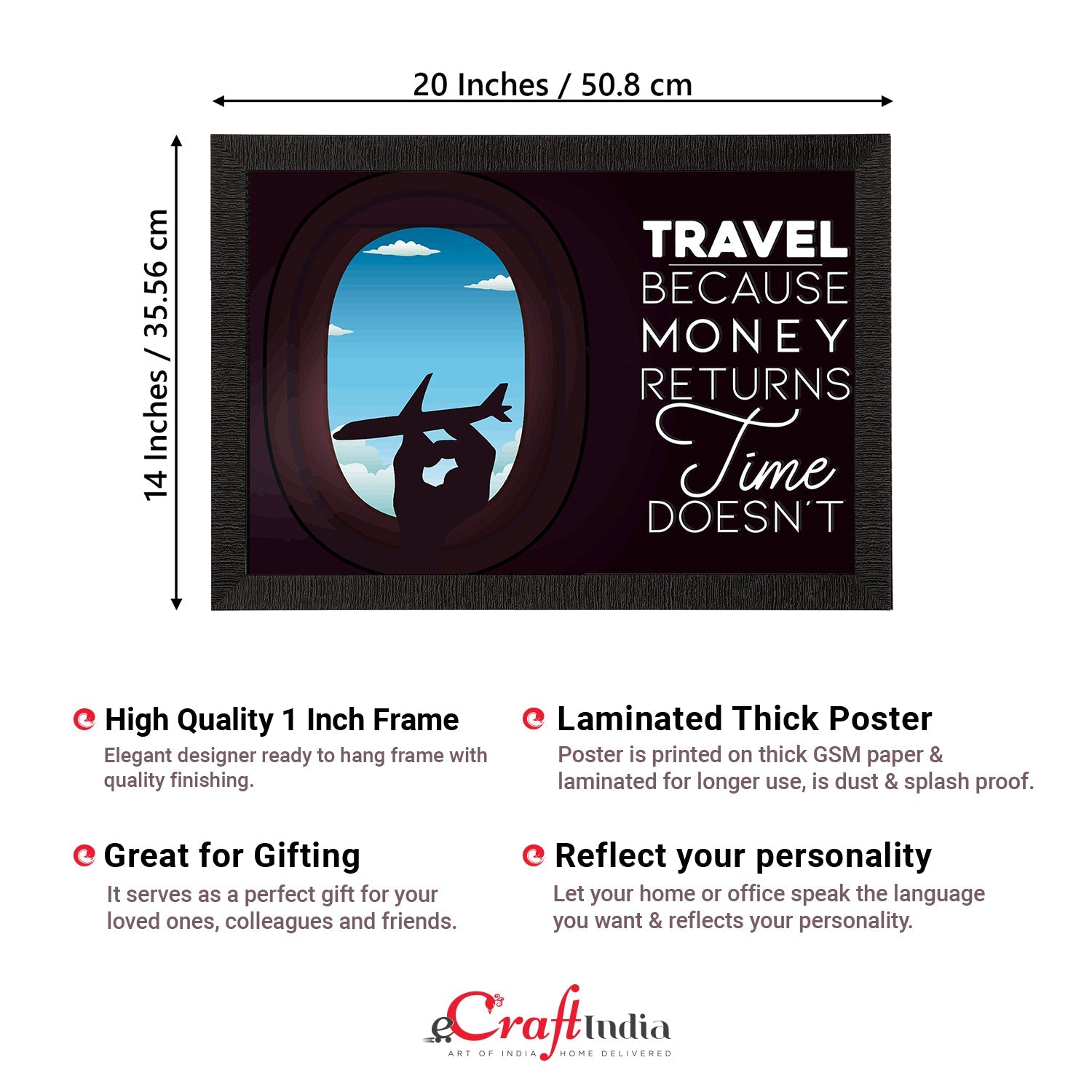 "Travel Because Money Returns Time Doesn't" Motivational Quote Satin Matt Texture UV Art Painting Kafalo