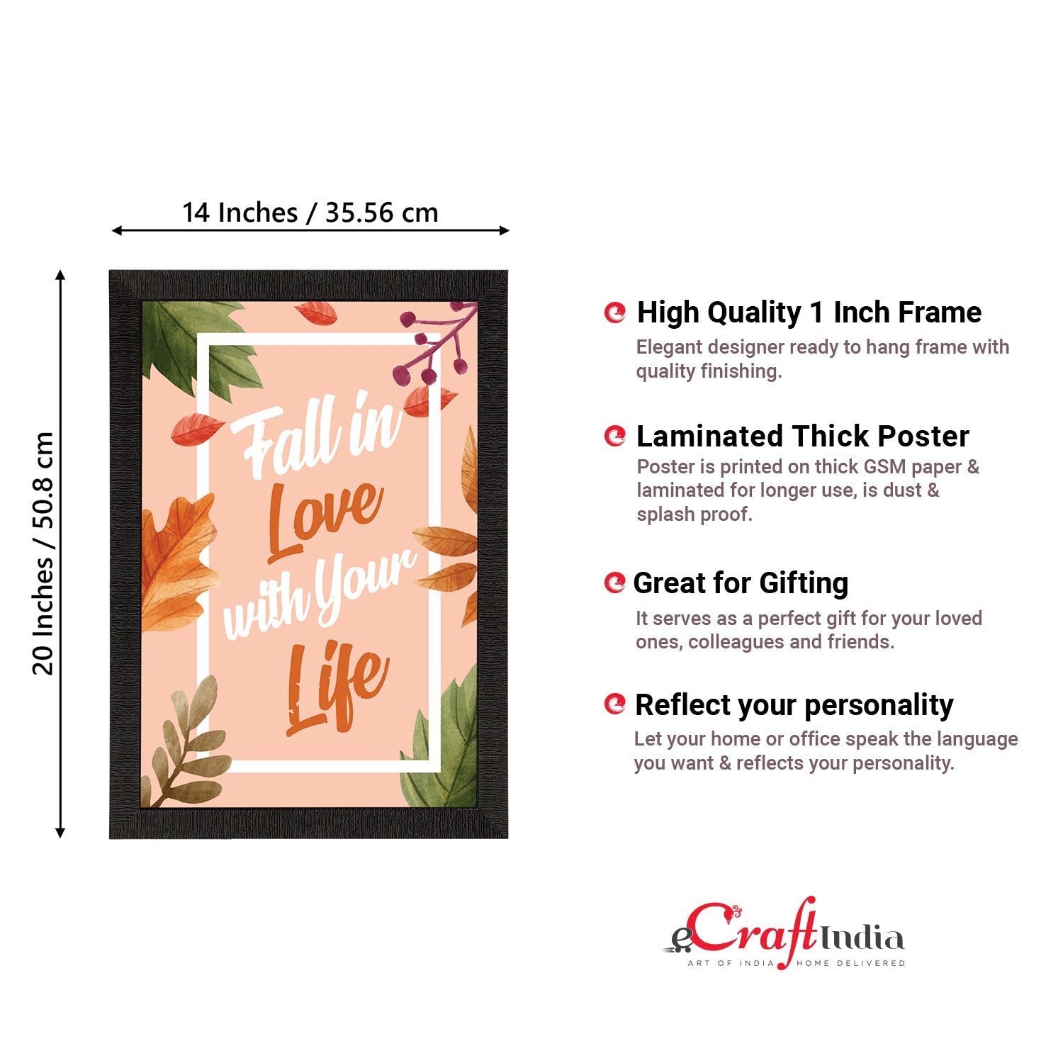 "Fall In Love With Your Life" Motivational Quote Satin Matt Texture UV Art Painting Kafalo