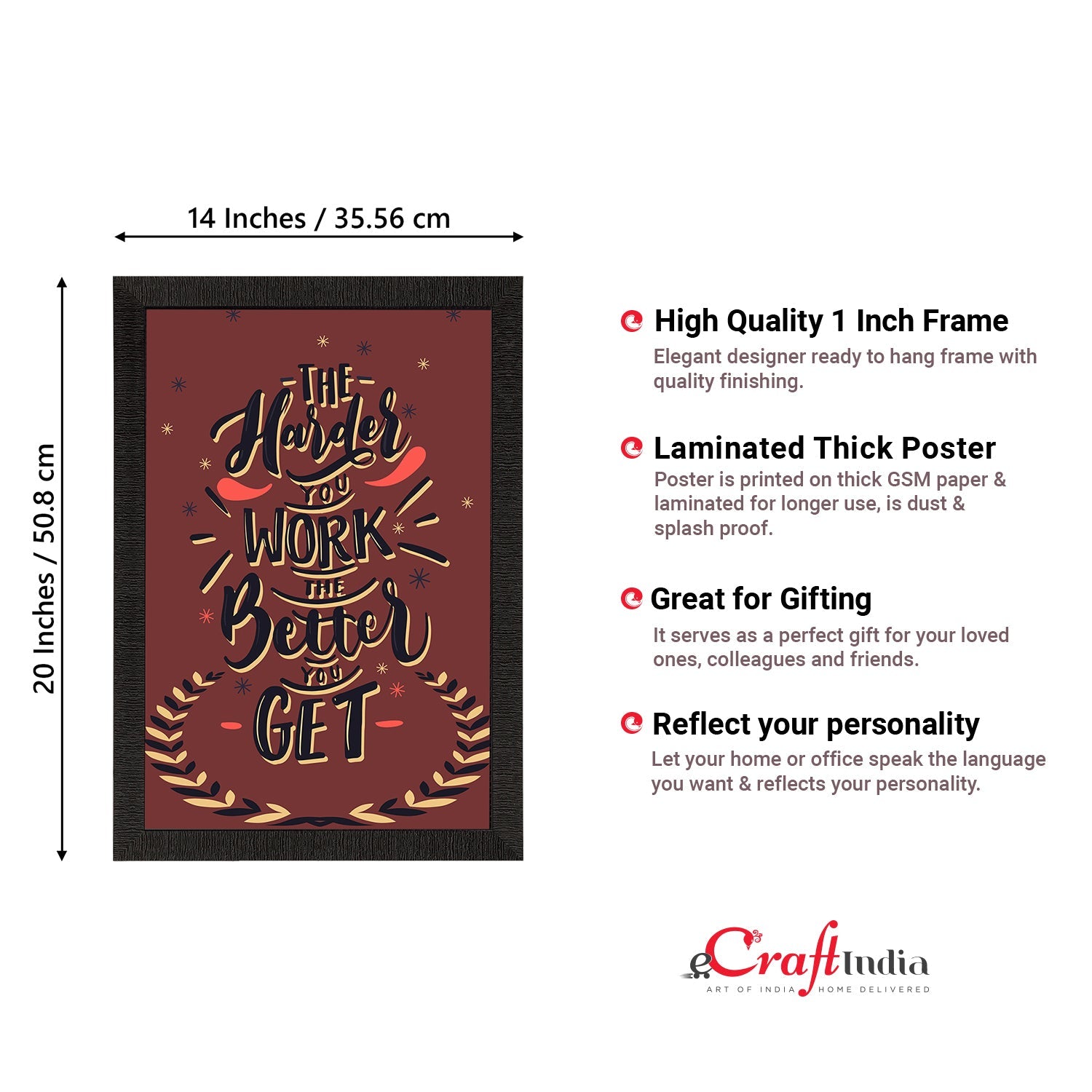"The Harder You Work The Better You Get" Motivational Quote Satin Matt Texture UV Art Painting Kafalo