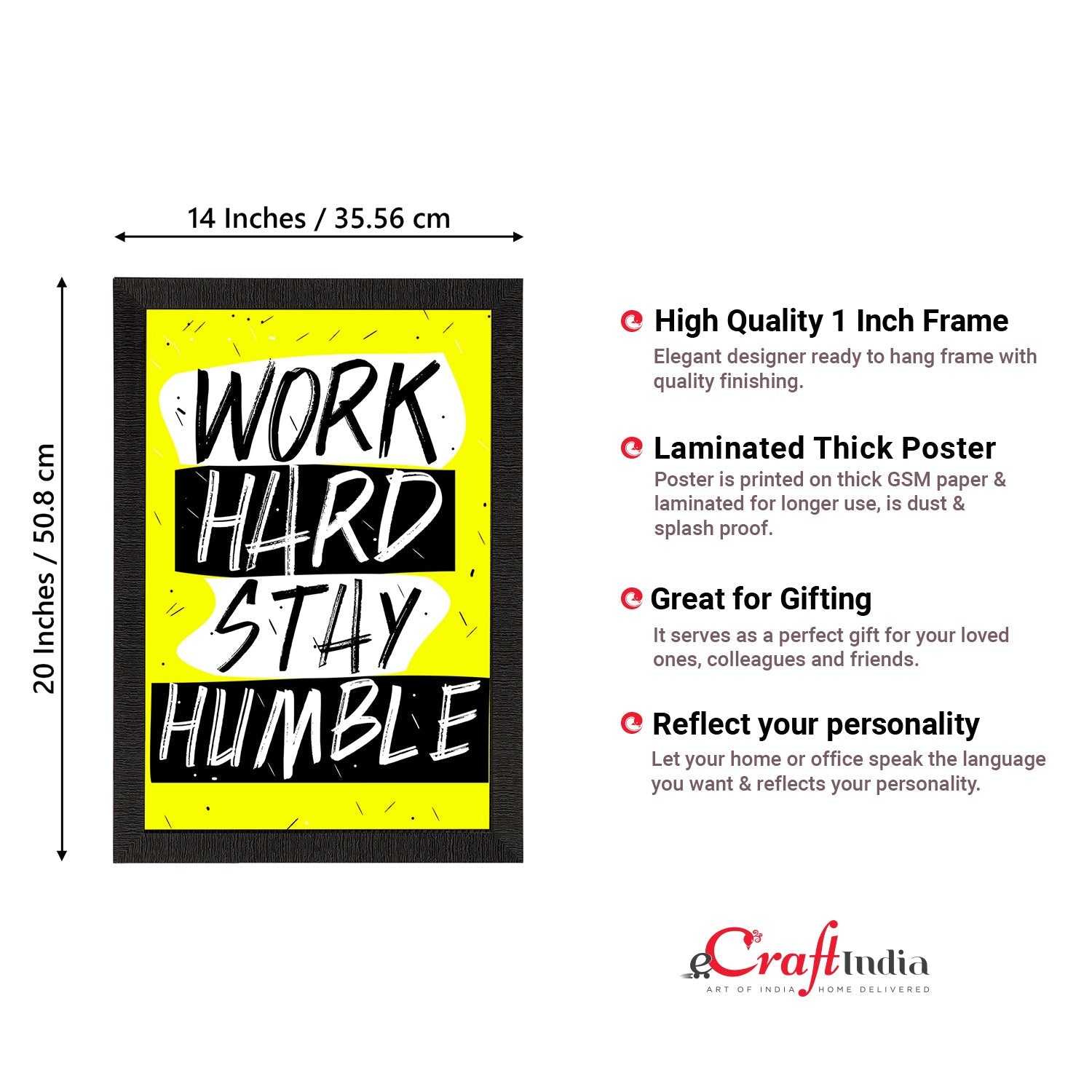 "Work Hard Stay Humble" Motivational Quote Satin Matt Texture UV Art Painting Kafalo