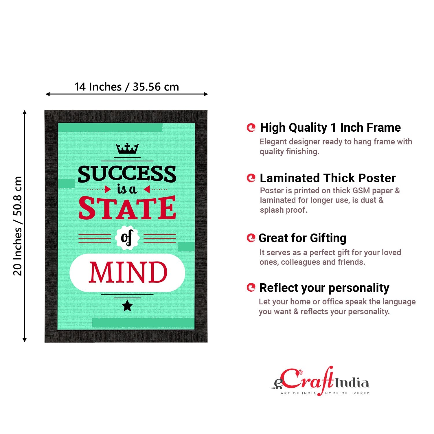 "Success Is A State of Mind "Motivational Quote Satin Matt Texture UV Art Painting Kafalo