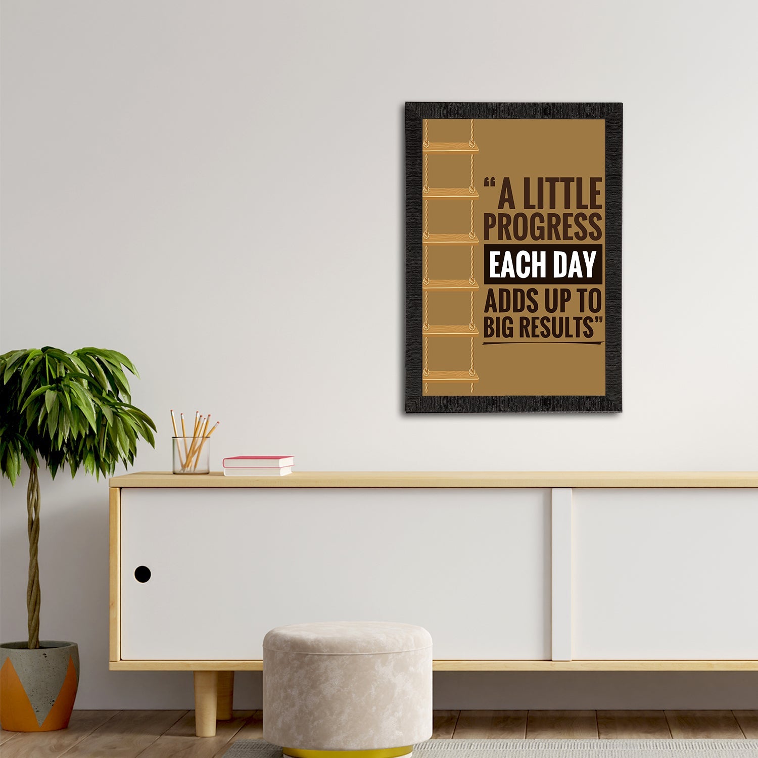 "A Little Progress Each Day Adds Up To Big Results" Motivational Quote Satin Matt Texture UV Art Painting Kafalo