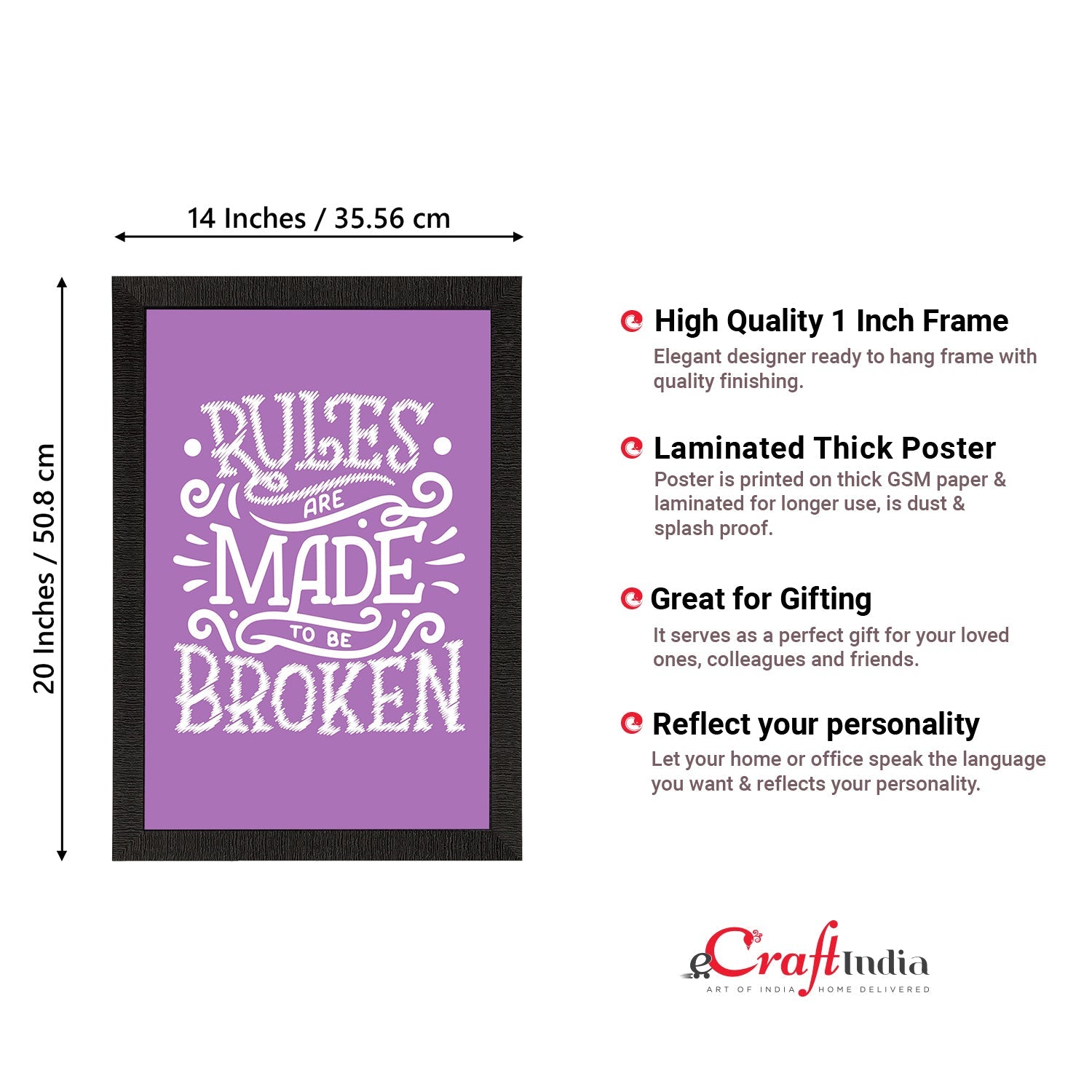 "Rules Are Made To Be Broken" Motivational Quote Satin Matt Texture UV Art Painting Kafalo