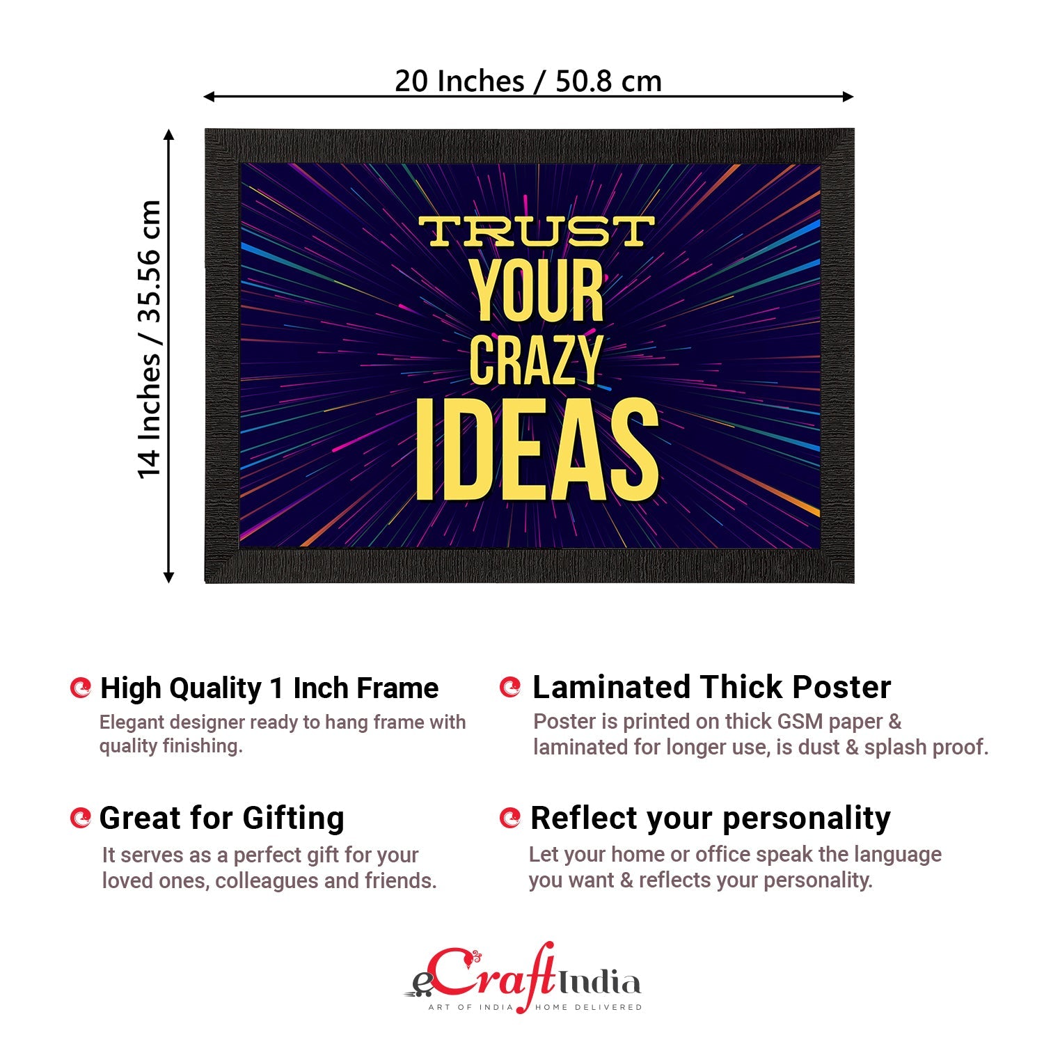 "Trust Your Crazy Ideas" Motivational Quote Satin Matt Texture UV Art Painting Kafalo