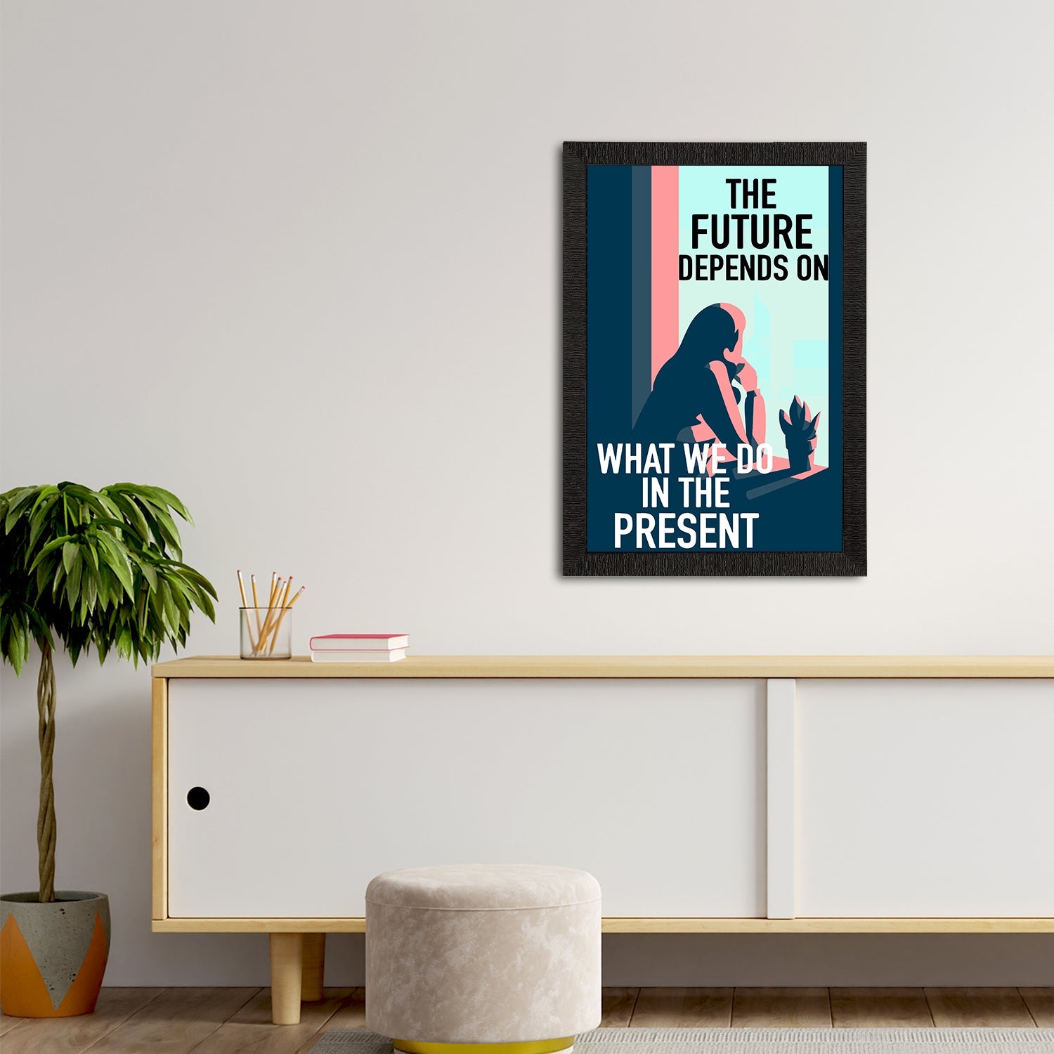 "The Future Depends on What We Do In The Present" Motivational Quote Satin Matt Texture UV Art Painting Kafalo