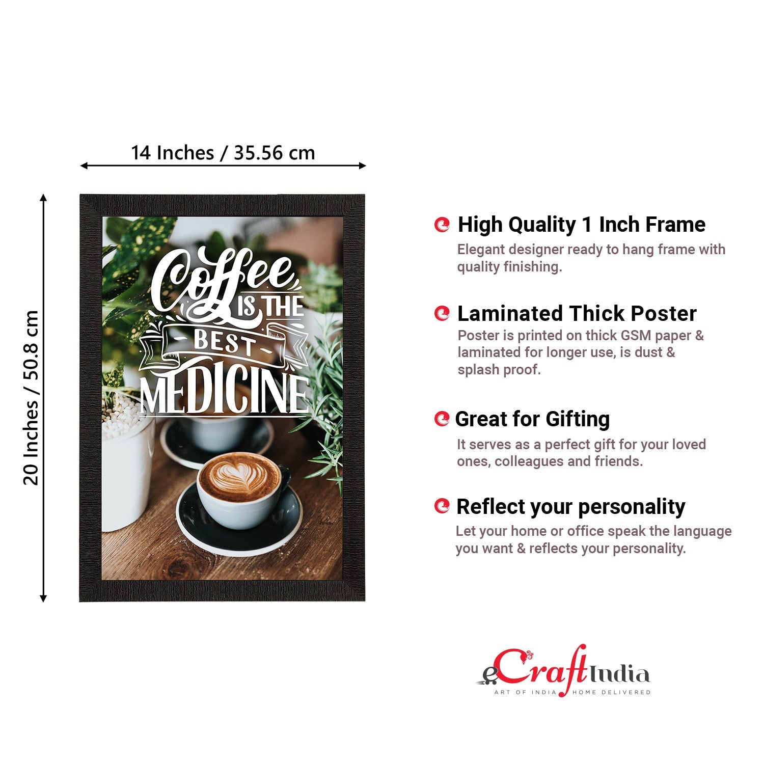 "Coffee is The Best Medicine" Motivational Quote Satin Matt Texture UV Art Painting Kafalo
