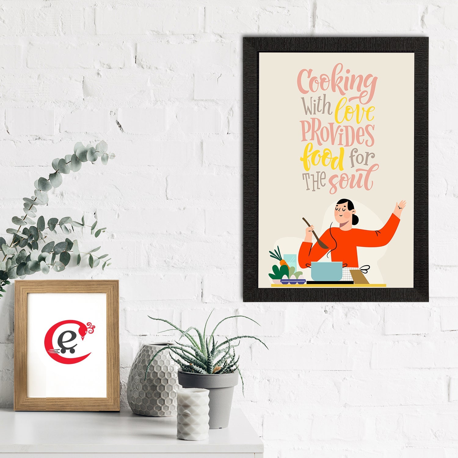 "Cooking With Love Provides Food For The Soul" Motivational Quote Satin Matt Texture UV Art Painting Kafalo