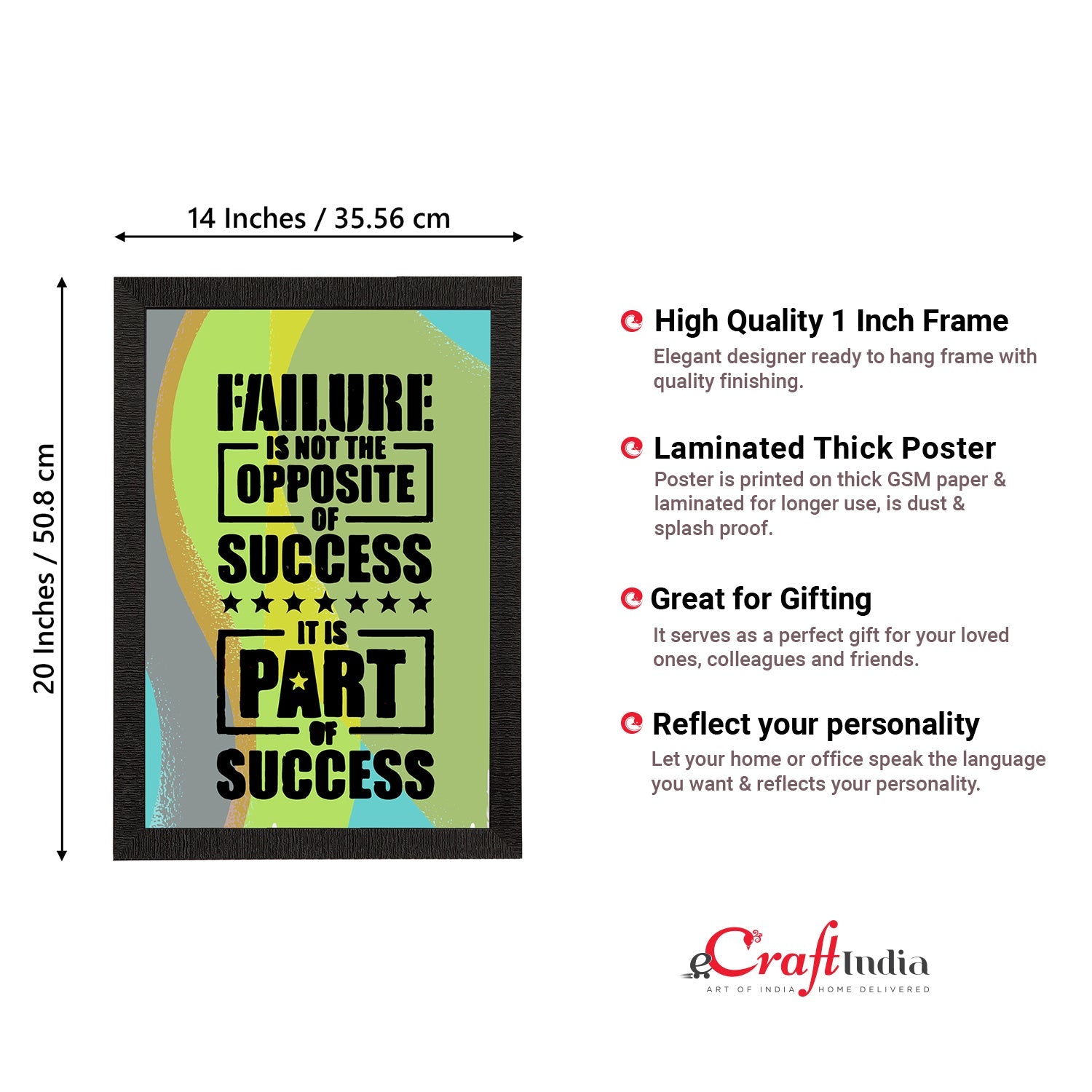 "Failure Is Not the Opposite of Success It is Part of Success" Motivational Quote Satin Matt Texture UV Art Painting Kafalo