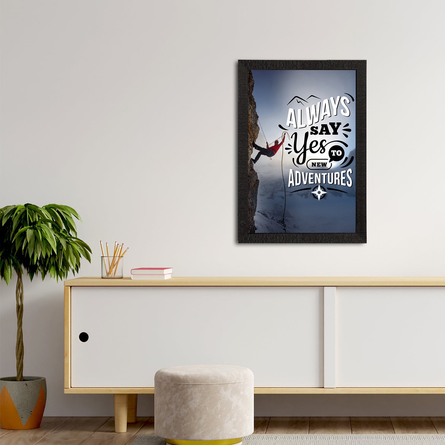 "Always Say Yes To New Adventures" Motivational Quote Satin Matt Texture UV Art Painting Kafalo