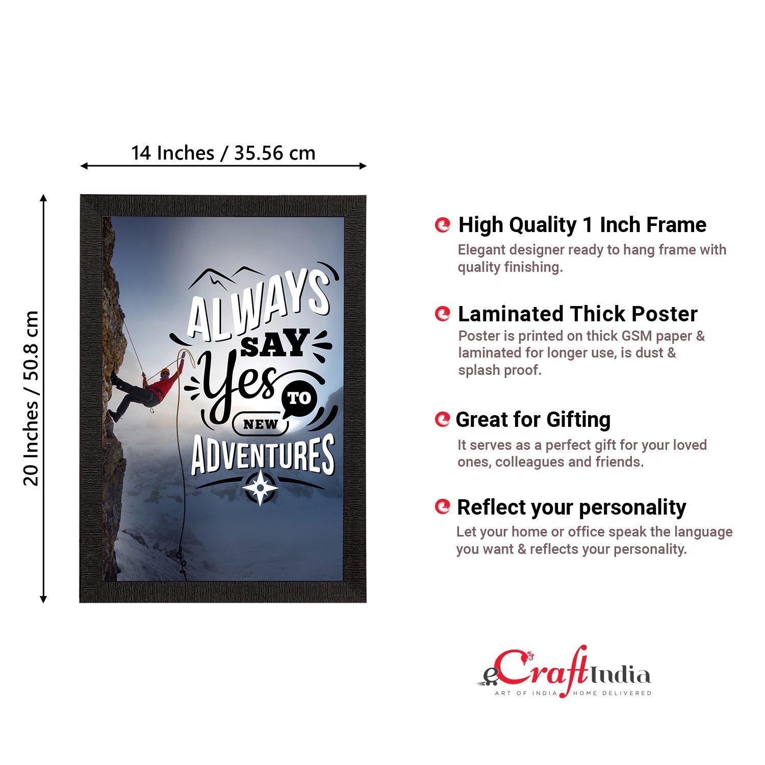 "Always Say Yes To New Adventures" Motivational Quote Satin Matt Texture UV Art Painting Kafalo