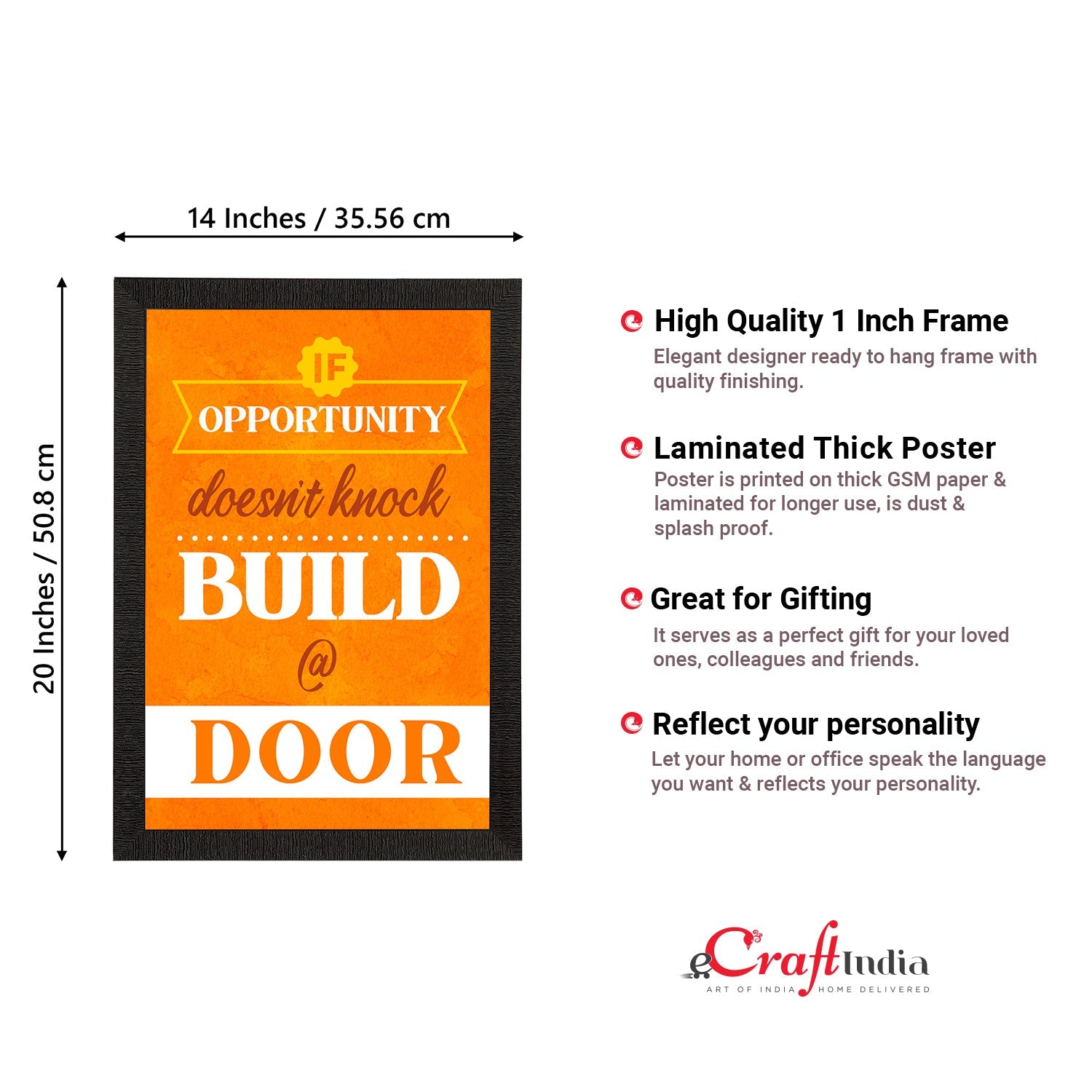 "If Opportunity Doesn't Knock Build @ Door" Motivational Quote Satin Matt Texture UV Art Painting Kafalo