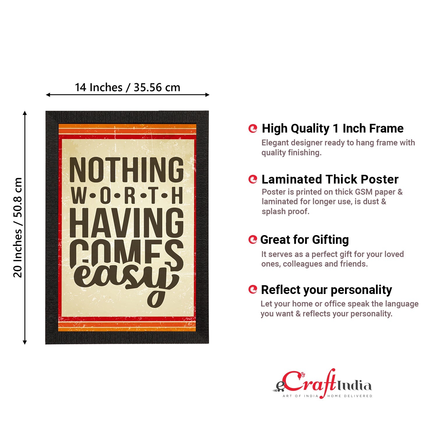 "Nothing Worth Having Comes Easy" Motivational Quote Satin Matt Texture UV Art Painting Kafalo