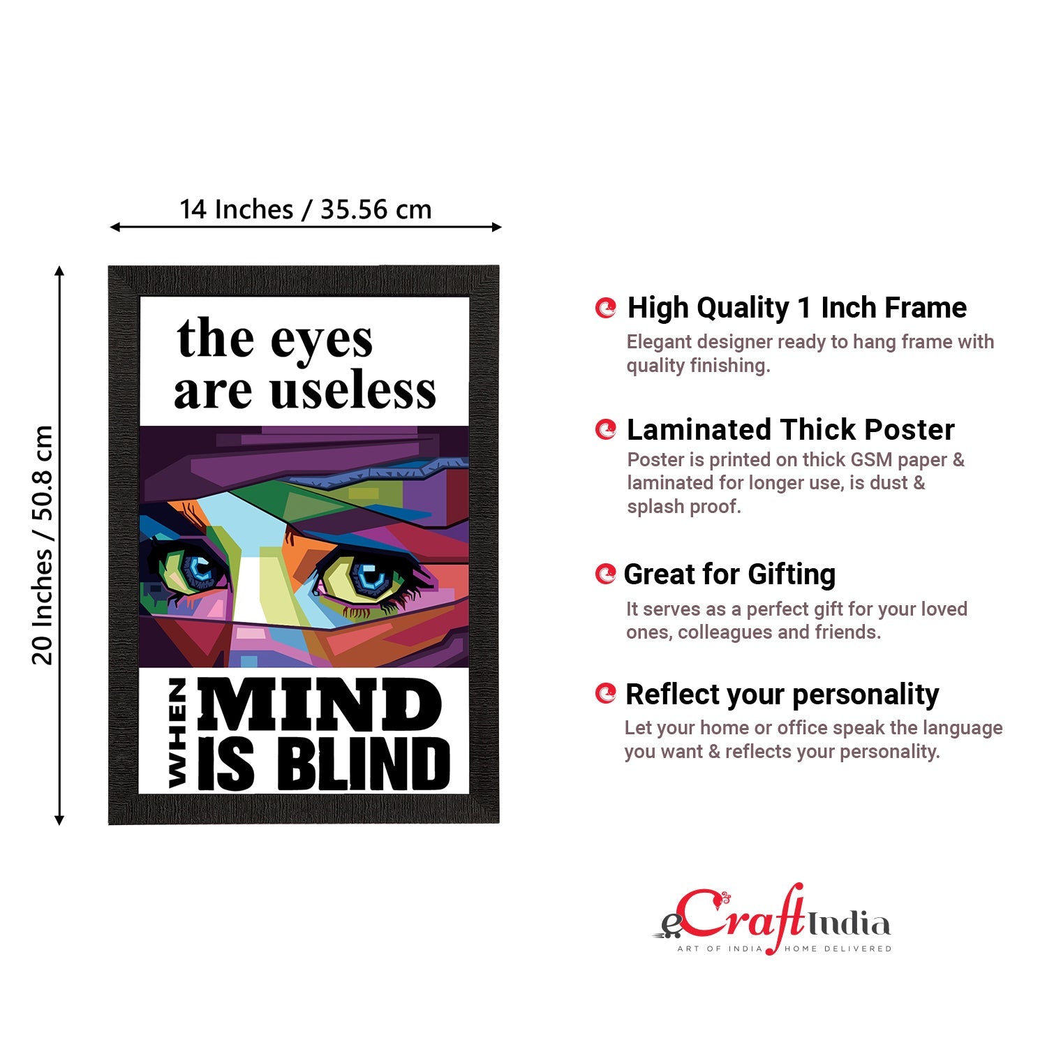 "The Eyes Are Useless When Mind Is Blind" Motivational Quotes Satin Matt Texture UV Art Painting Kafalo