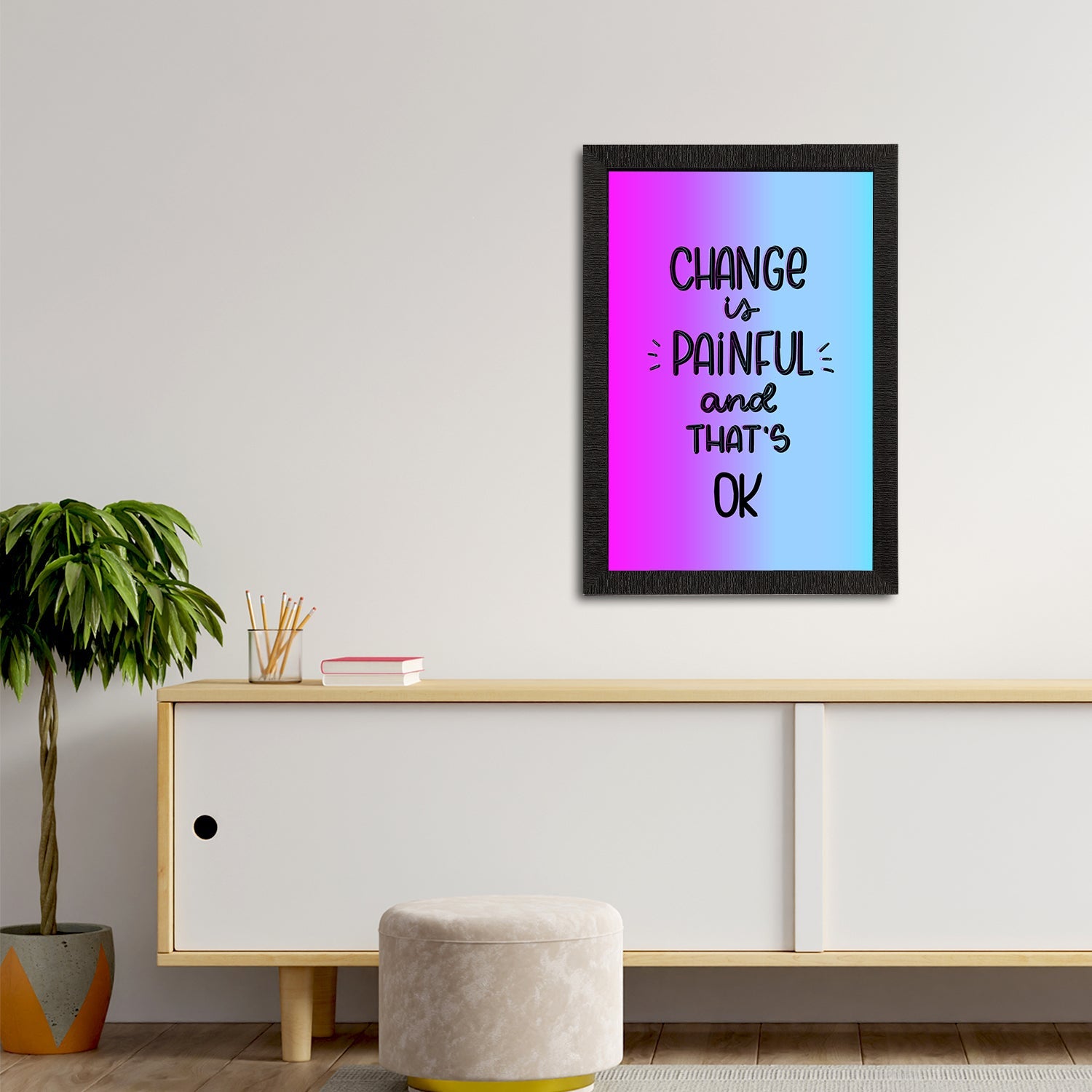 "Change Is Painful And That's Ok" Motivational Quote Satin Matt Texture UV Art Painting Kafalo