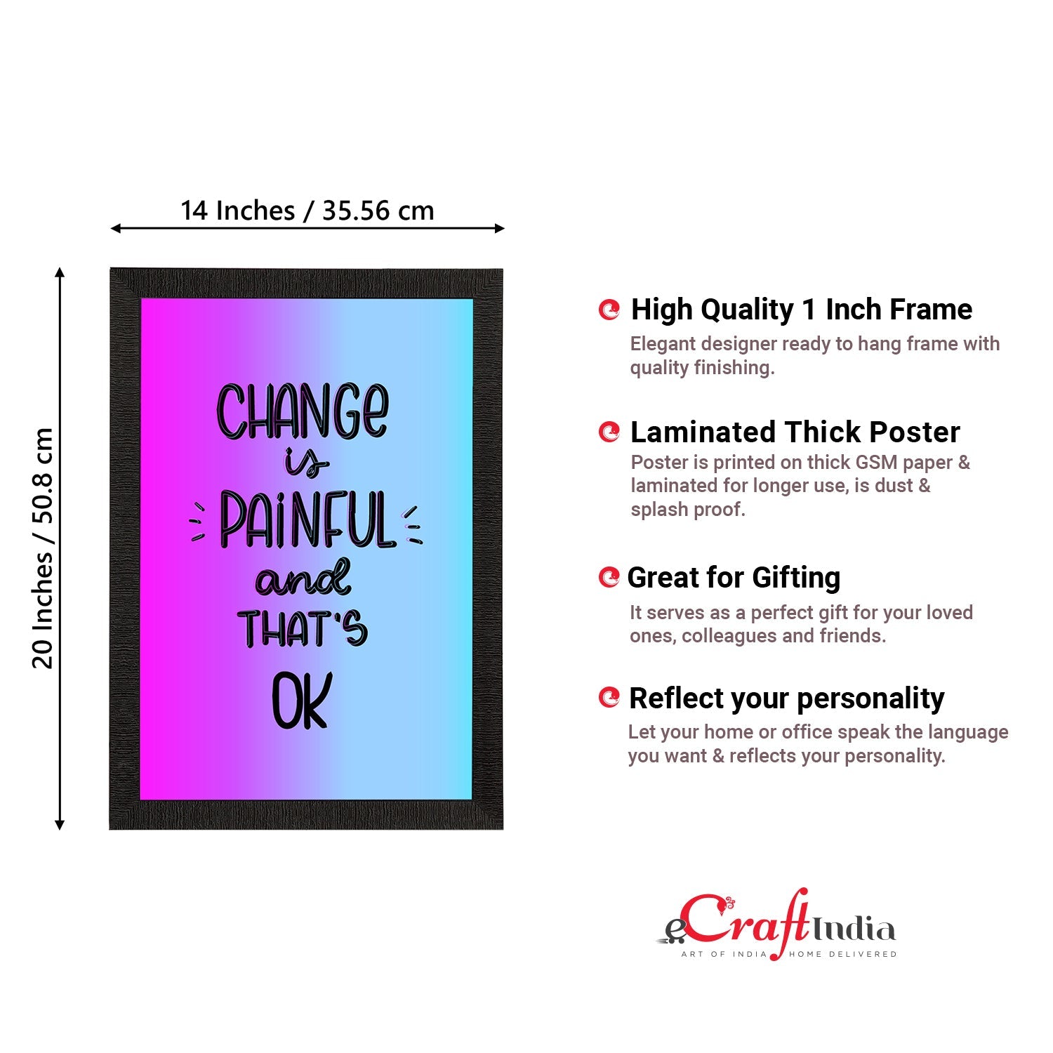 "Change Is Painful And That's Ok" Motivational Quote Satin Matt Texture UV Art Painting Kafalo