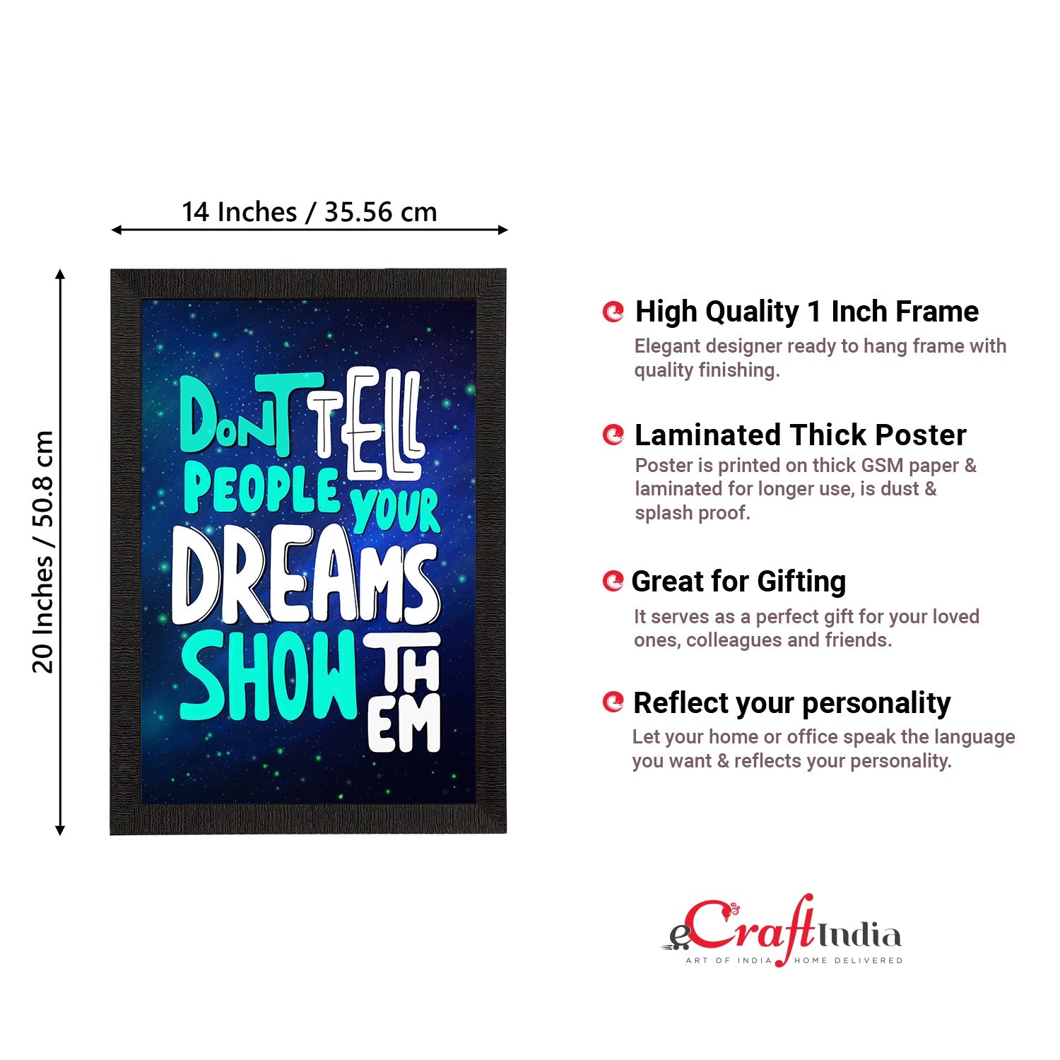 "Dont Tell People Your Dreams Show Them" Motivational Quote Satin Matt Texture UV Art Painting Kafalo