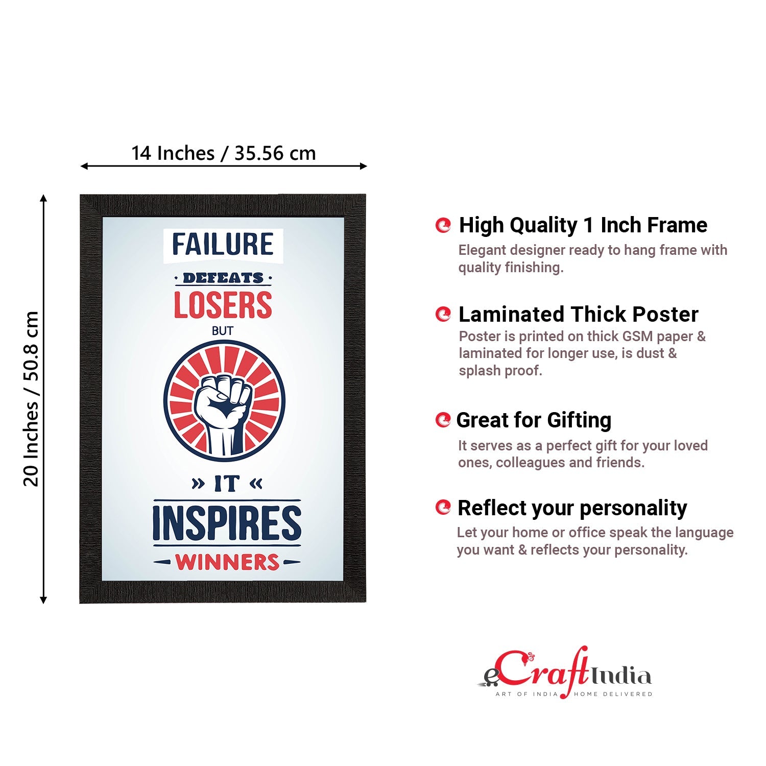 "Failure Defeats Losers But It Inspires Winners" Motivational Quote Satin Matt Texture UV Art Painting Kafalo
