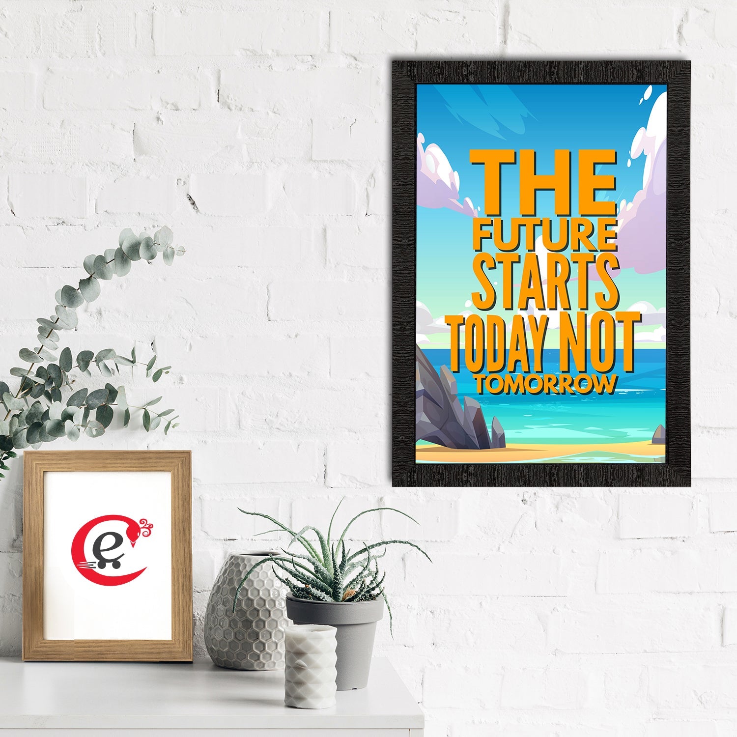 "The Future Starts Today Not Tomorrow" Motivational Quote Satin Matt Texture UV Art Painting Kafalo