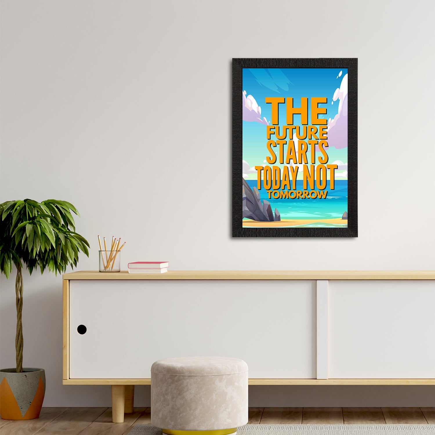 "The Future Starts Today Not Tomorrow" Motivational Quote Satin Matt Texture UV Art Painting Kafalo