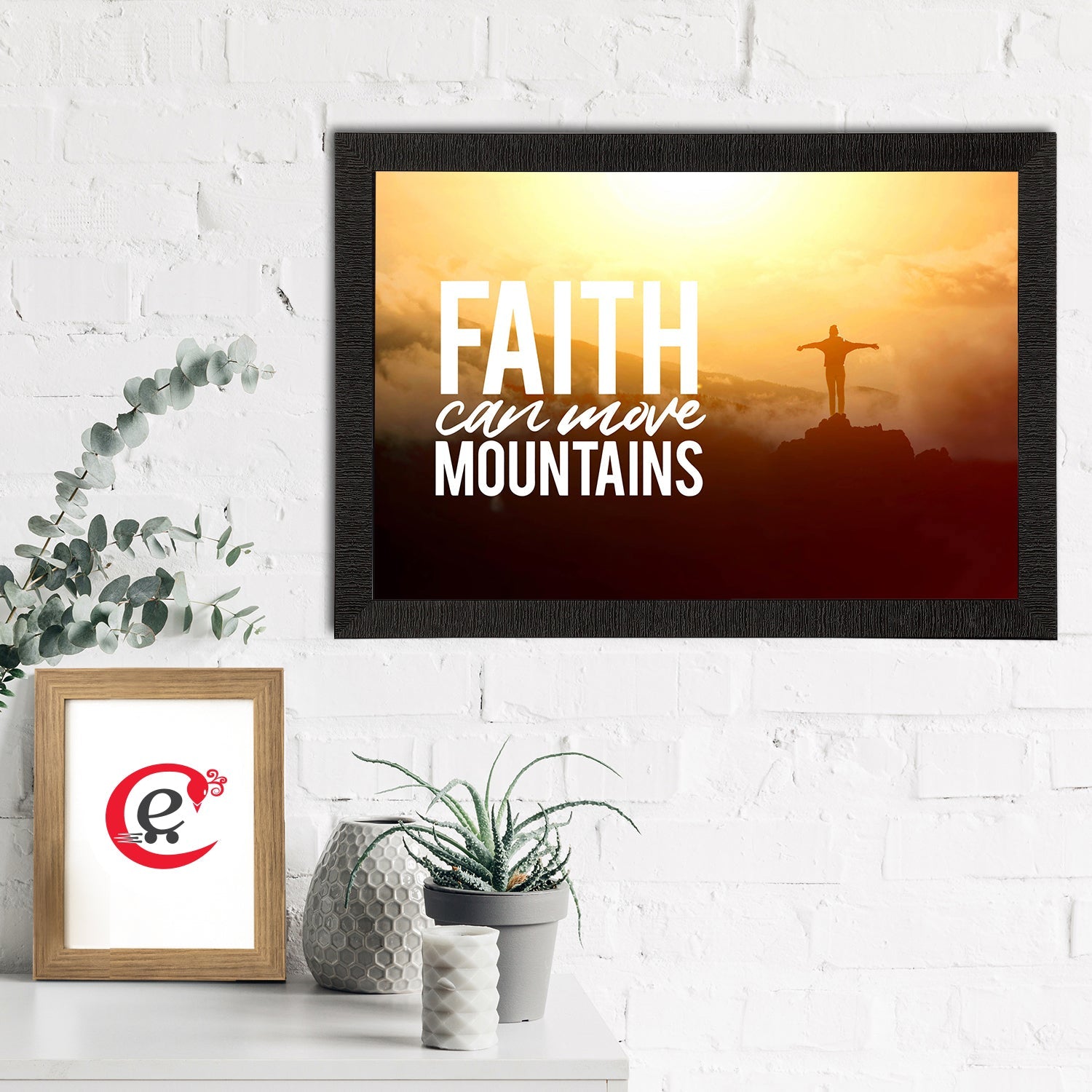 "Faith Can Move Mountains" Motivational Quote Satin Matt Texture UV Art Painting Kafalo