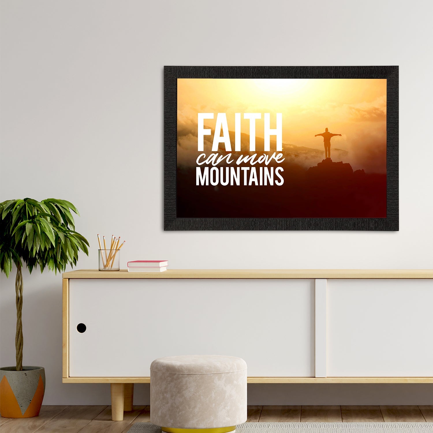 "Faith Can Move Mountains" Motivational Quote Satin Matt Texture UV Art Painting Kafalo