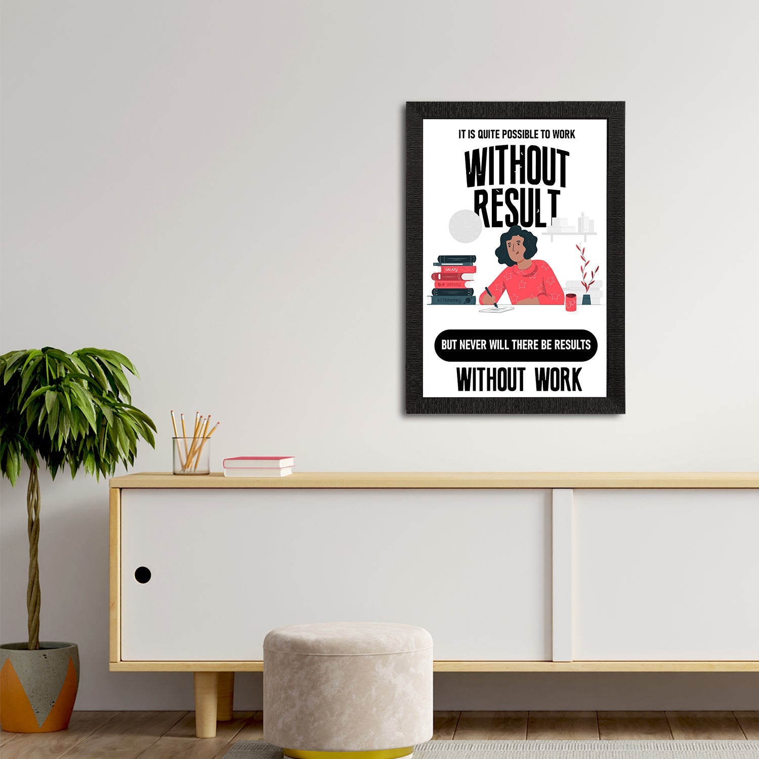 "It is Quite Possible To Work Without Result But Never Will There Be Results Without Work" Motivational Quote Satin Matt Texture UV Art Painting Kafalo