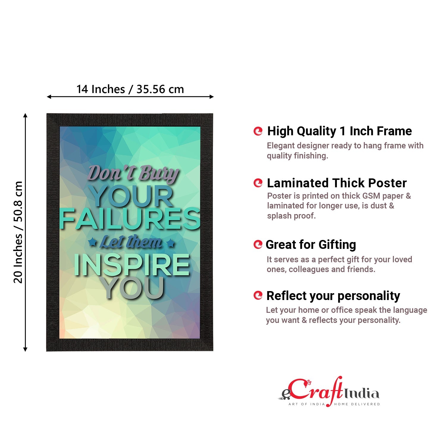 "Don't Buy Your Failures Let Them Inspire You" Motivational Quote Satin Matt Texture UV Art Painting Kafalo