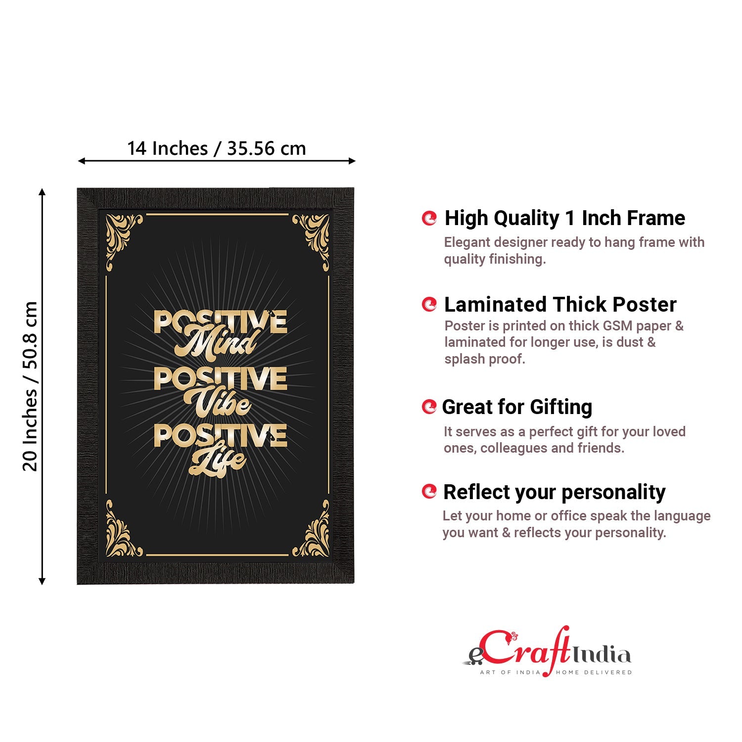 "Positive Mind Positive Vibe Positive Life" Motivational Quote Satin Matt Texture UV Art Painting Kafalo