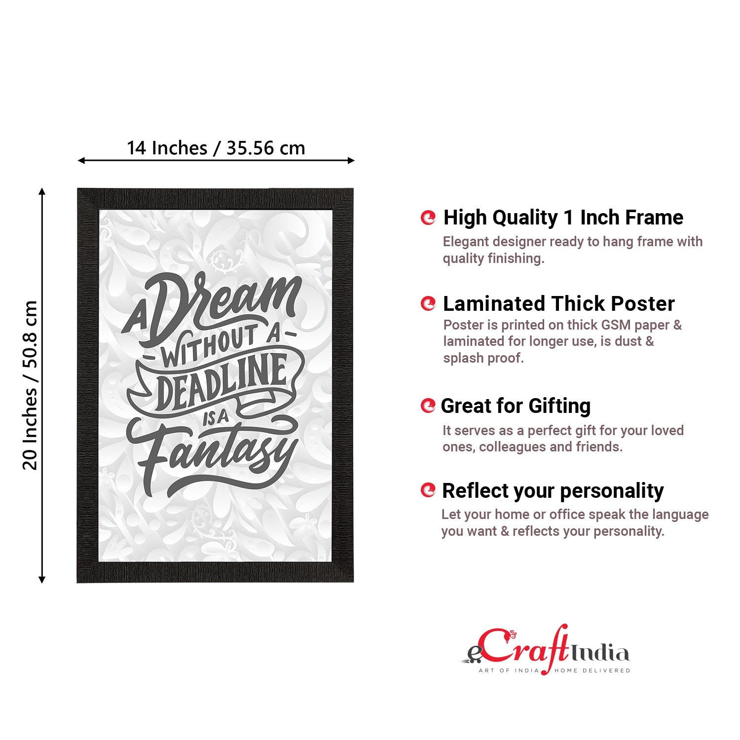 "A Dream Without A Deadline Is A Fantasy" Motivational Quote Satin Matt Texture UV Art Painting Kafalo