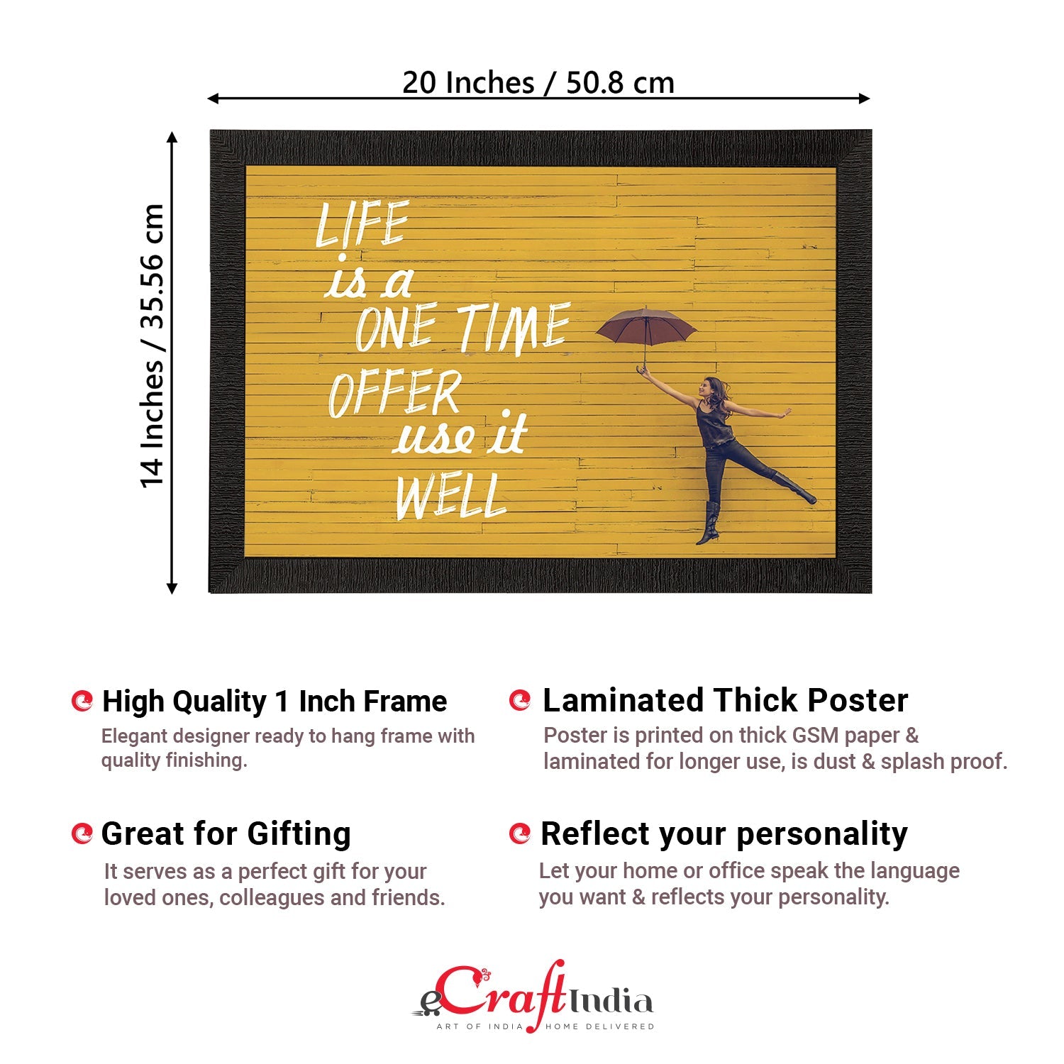 "Life Is A One Time Offer Use It Well" Motivational Quote Satin Matt Texture UV Art Painting Kafalo