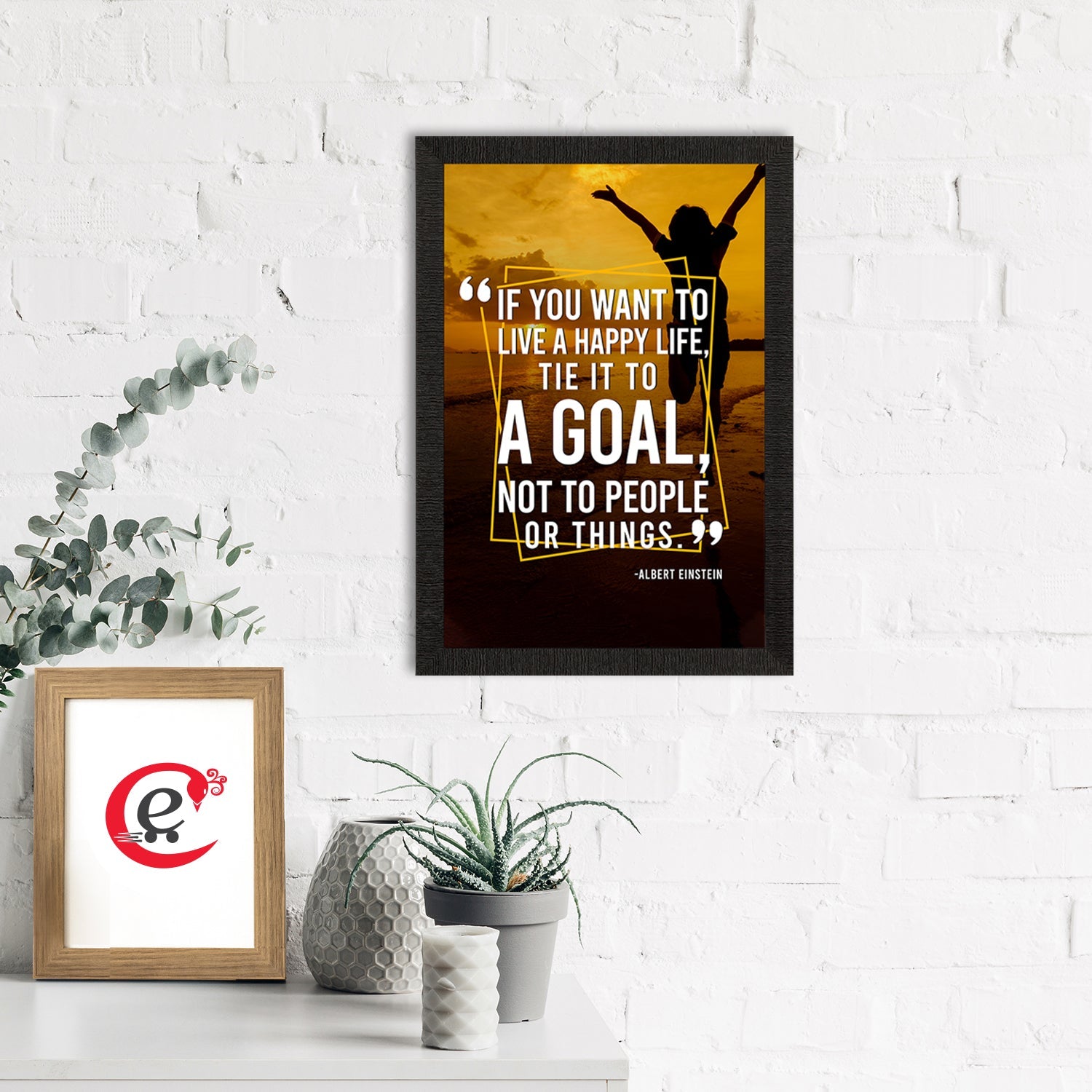 "If You Want To Live A Happy Life, Tie it to a GOAL " Motivational Quote Satin Matt Texture UV Art Painting Kafalo